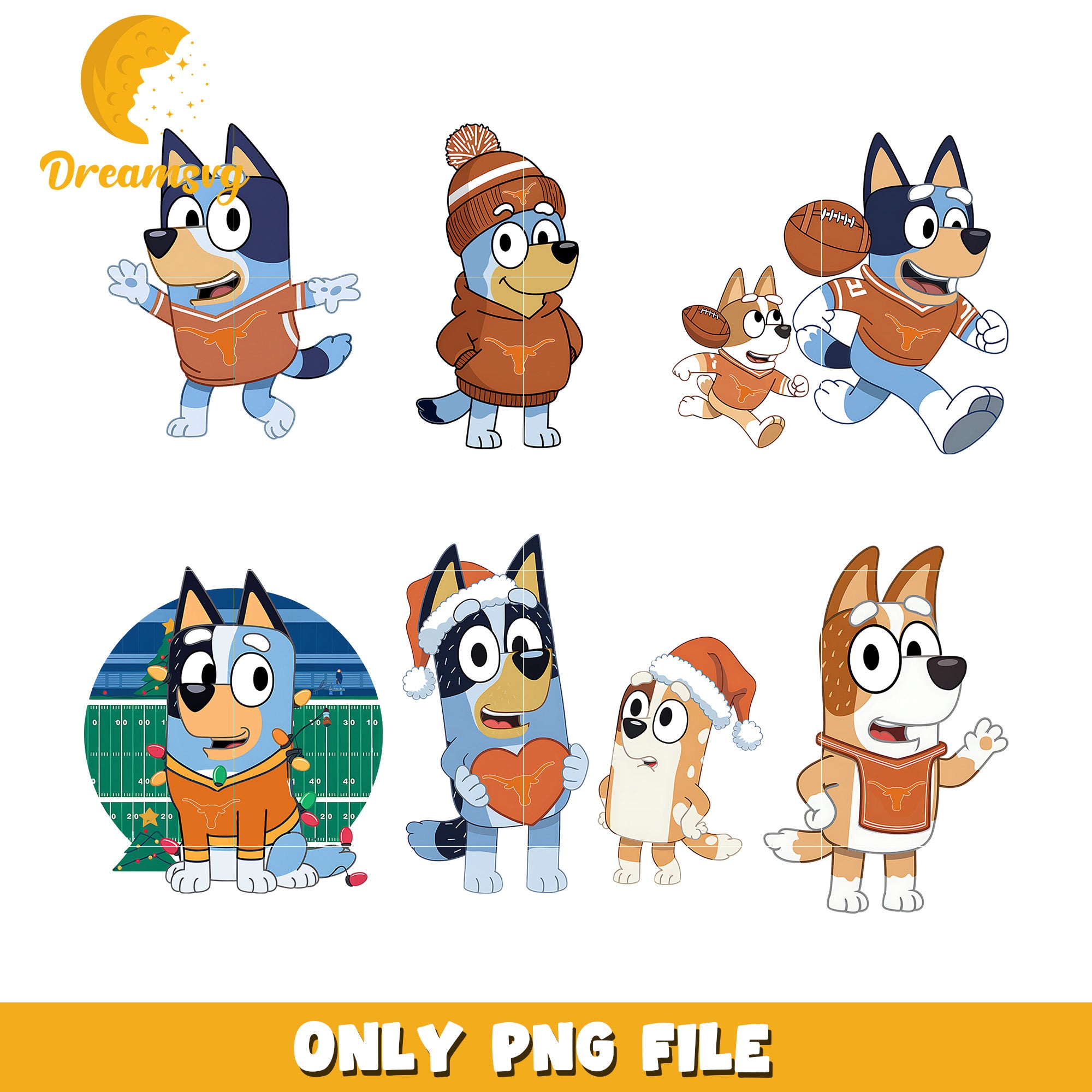 Bluey and Bingo bundle png, Texas Longhorns png, ncaa png