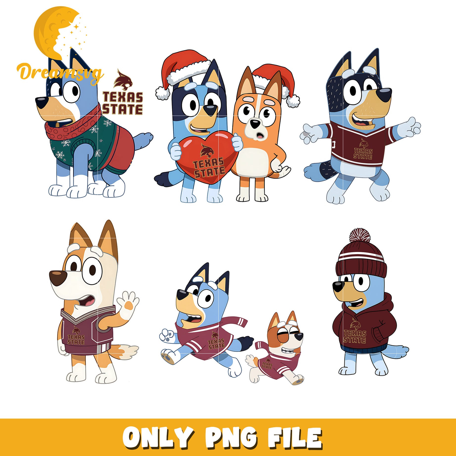 Bluey and Bingo heart shape bundle png, Texas State Bobcats png