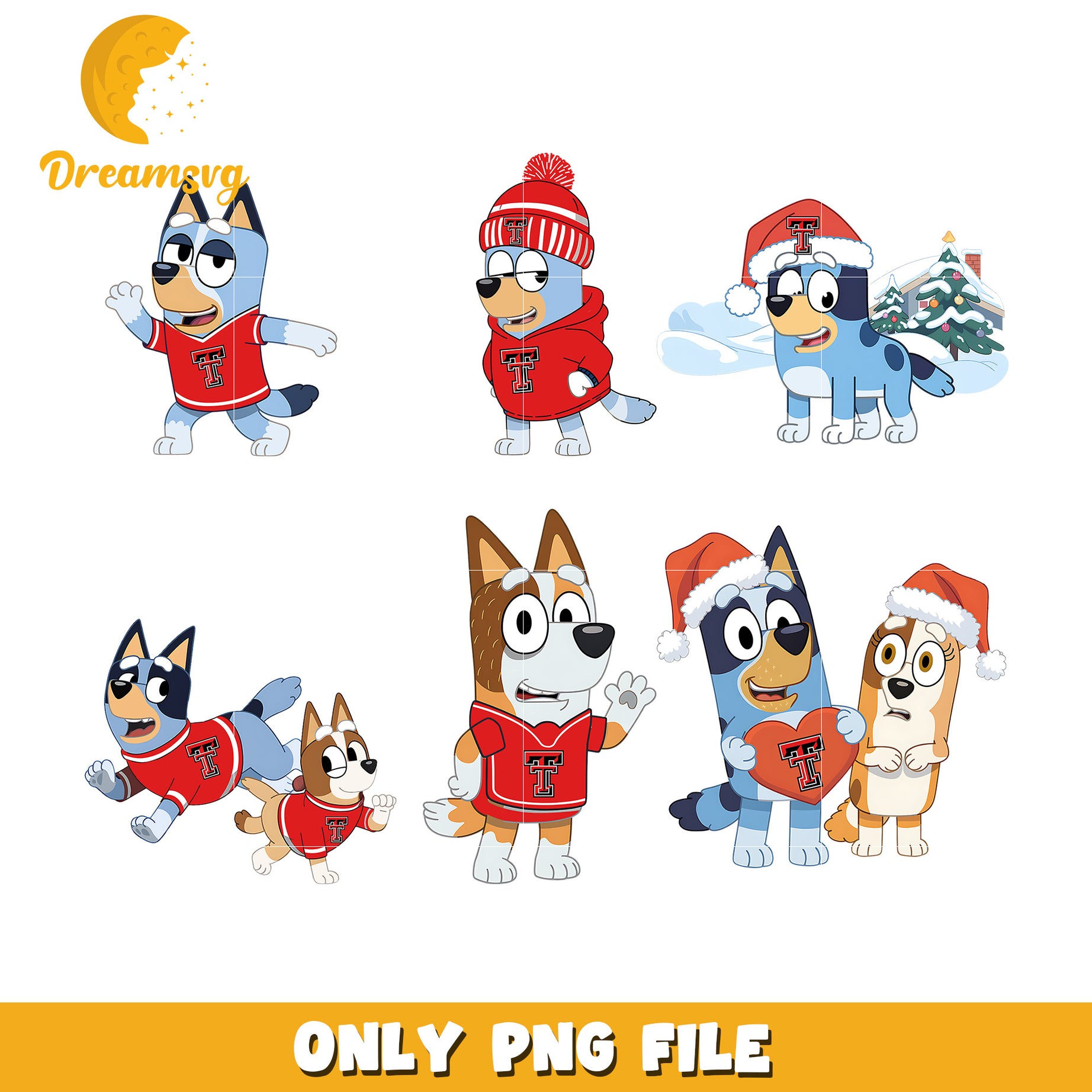 Bluey and Bingo ncaa fan bundle png, Texas Tech Red Raiders png