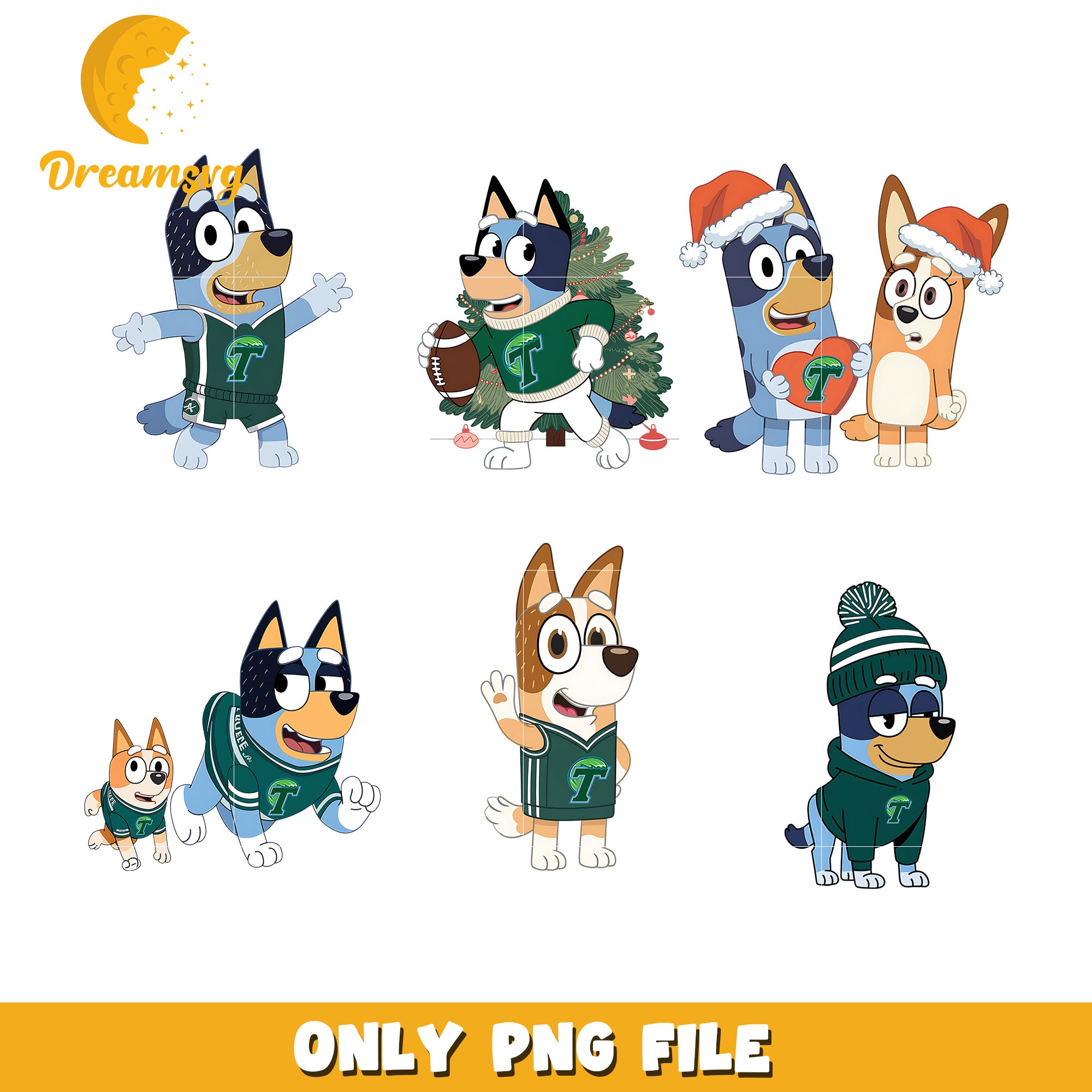 Bingo and Bluey cartoon bundle png, Tulane Green Wave png, ncaa png