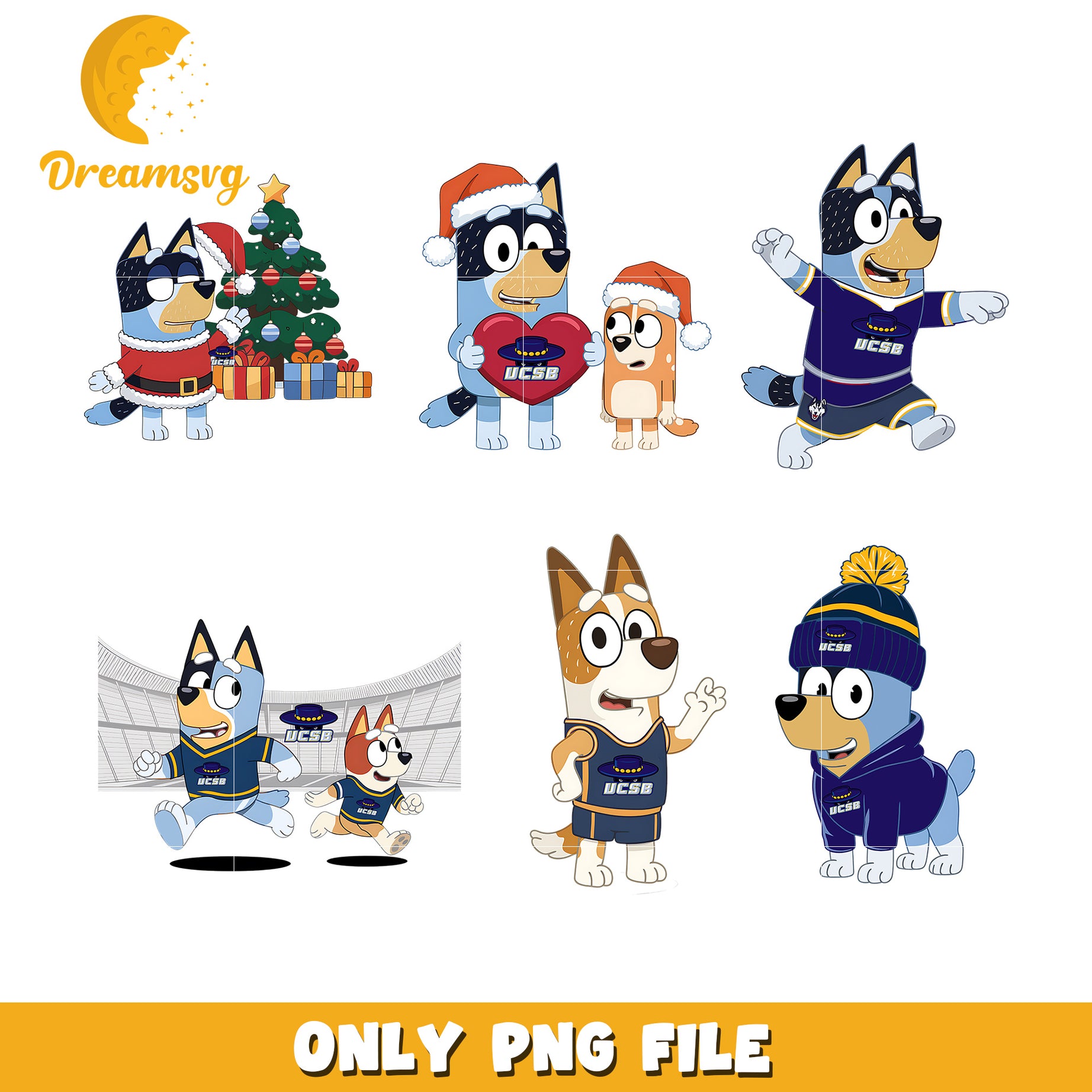 Bingo and Bluey ncaa team fan bundle png, UCSB Gauchos png