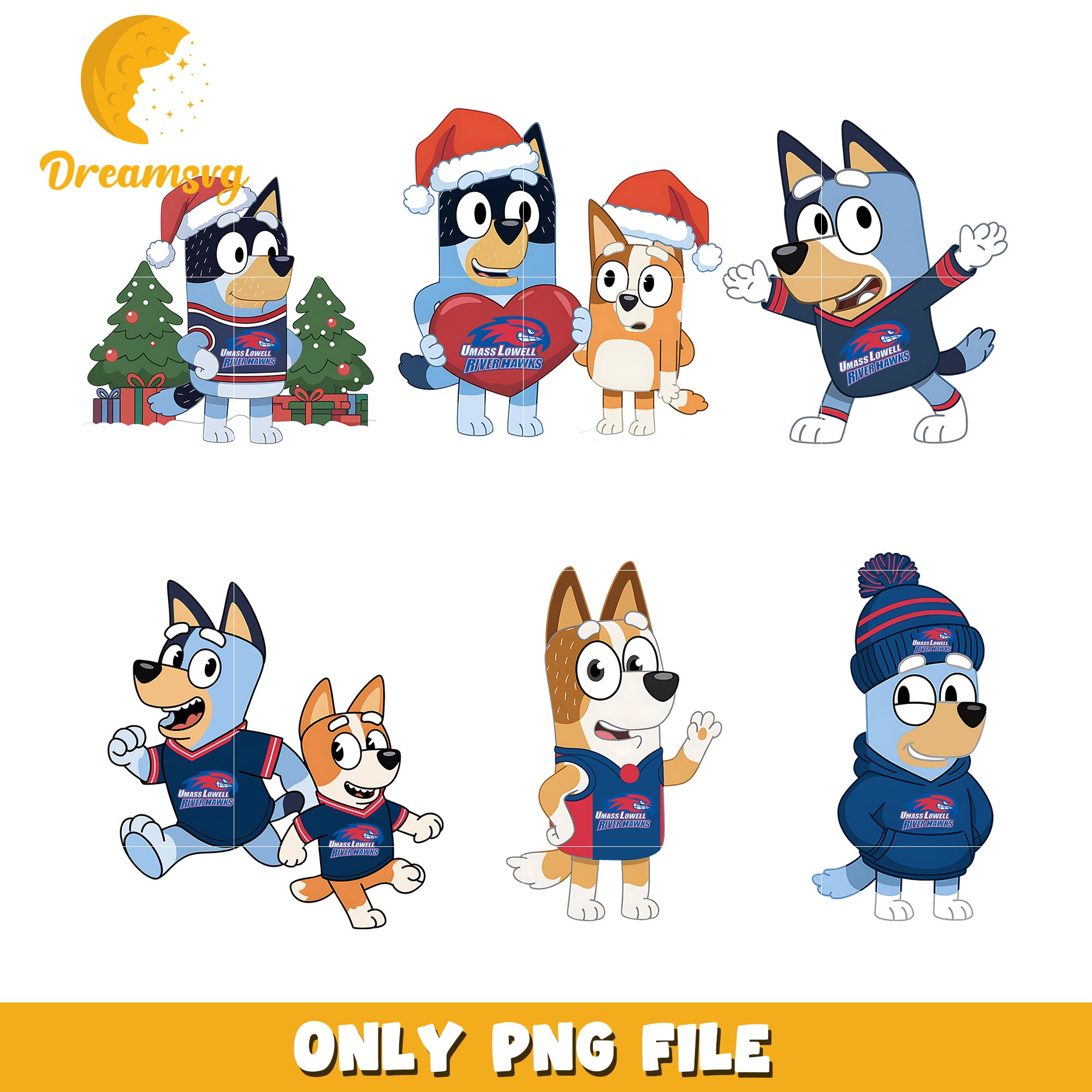 Bingo Bluey characters bundle png, UMass Lowell River Hawks png