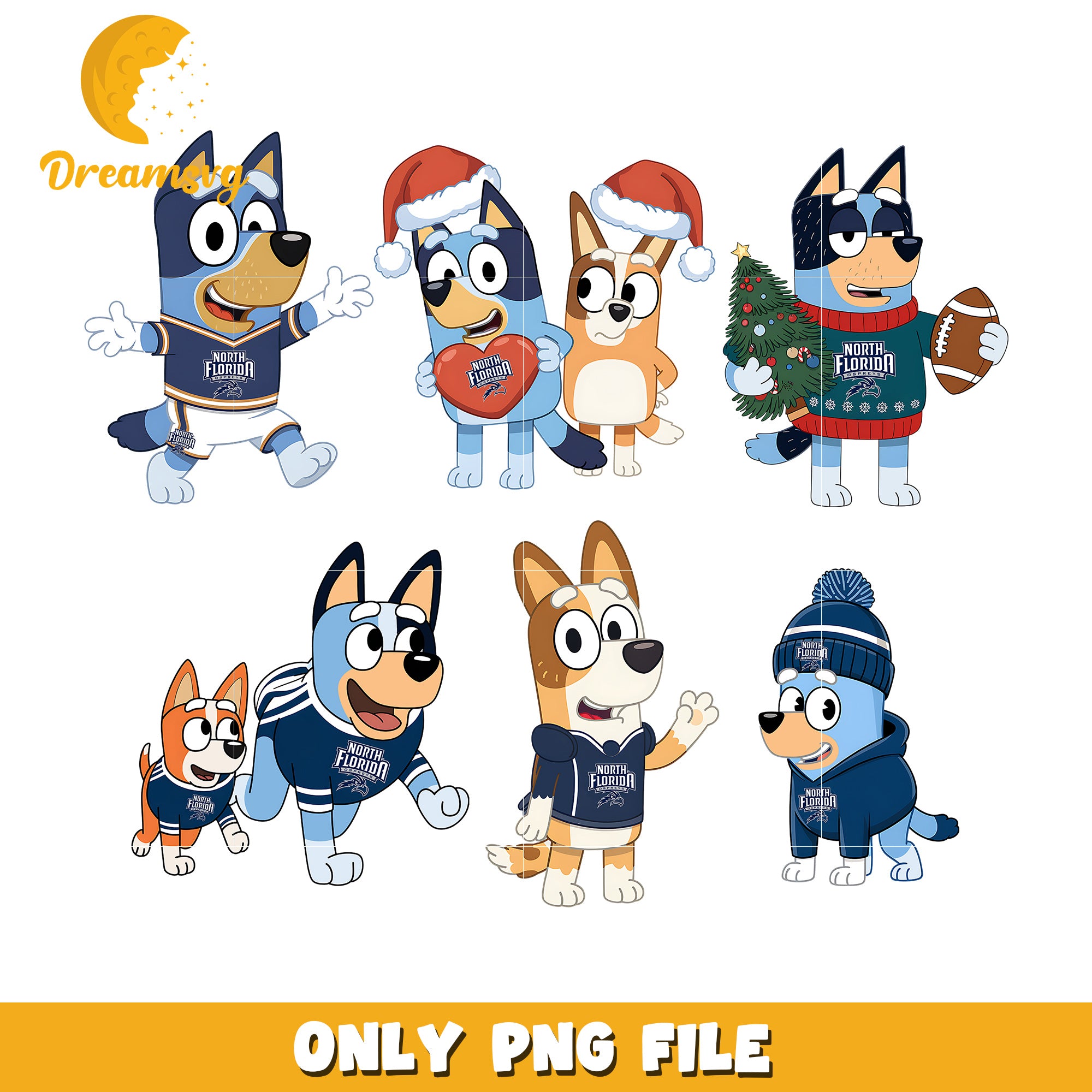 Bingo Bluey on christmas day bundle png, UNF Ospreys png, ncaa png