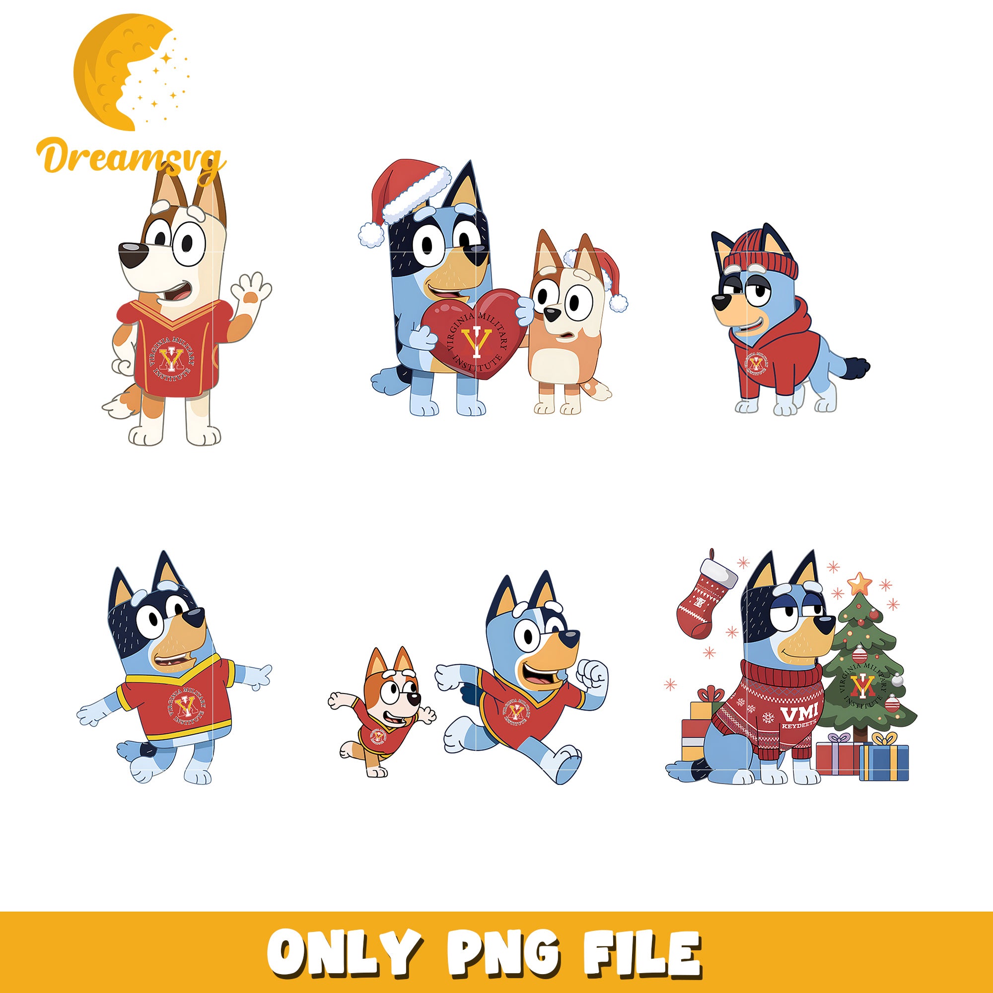 Bingo Bluey cartoon characters bundle png, VMI Keydets png