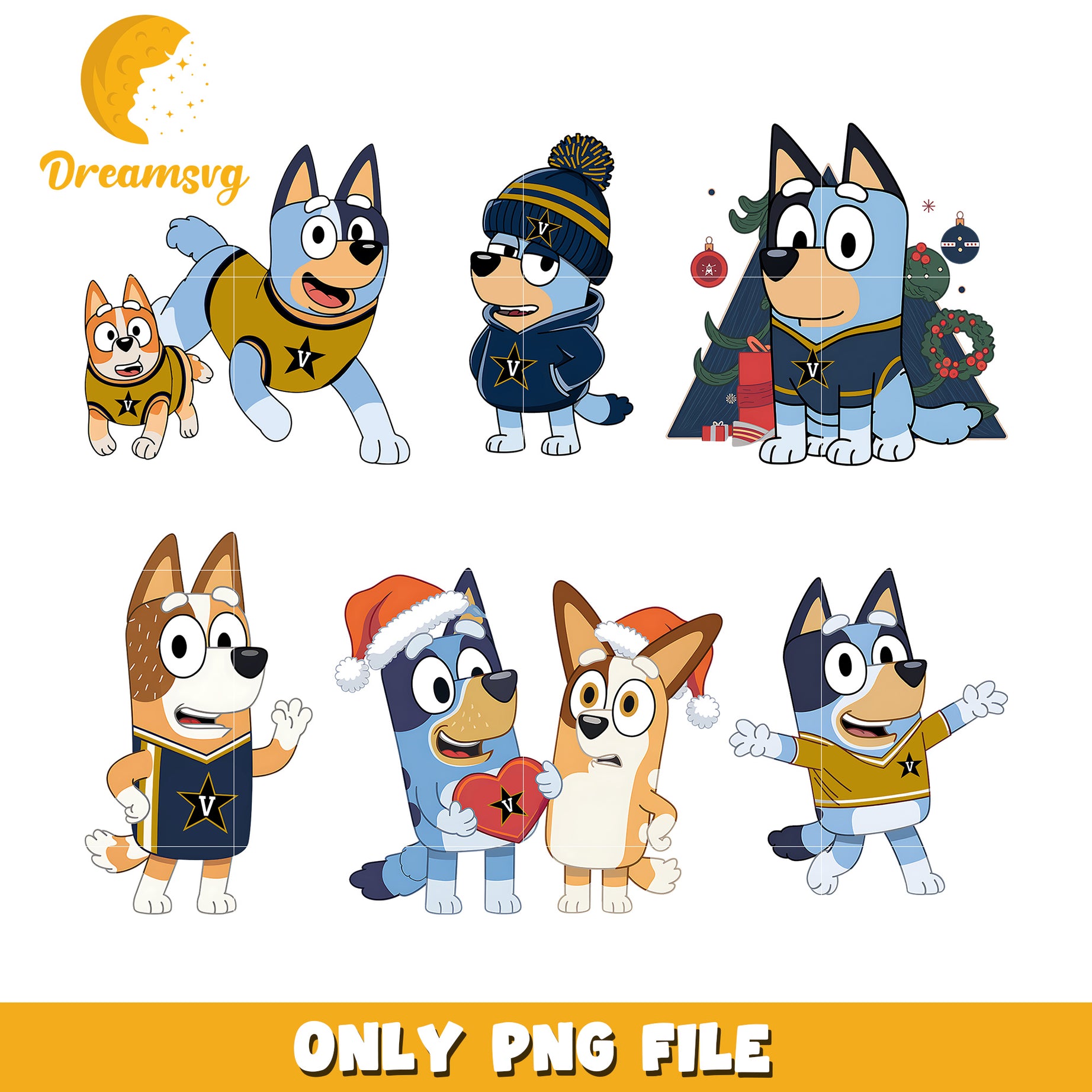 Bingo and Bluey christmas bundle png, Vanderbilt Commodores png