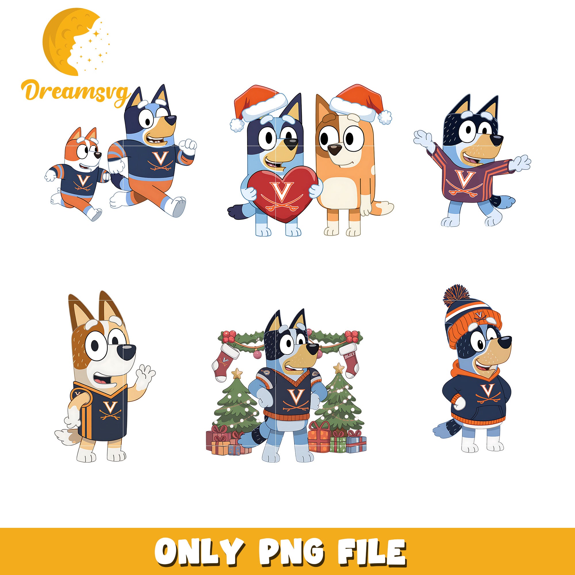 Bluey and Bingo santa hat bundle png, Virginia Cavaliers png, ncaa png