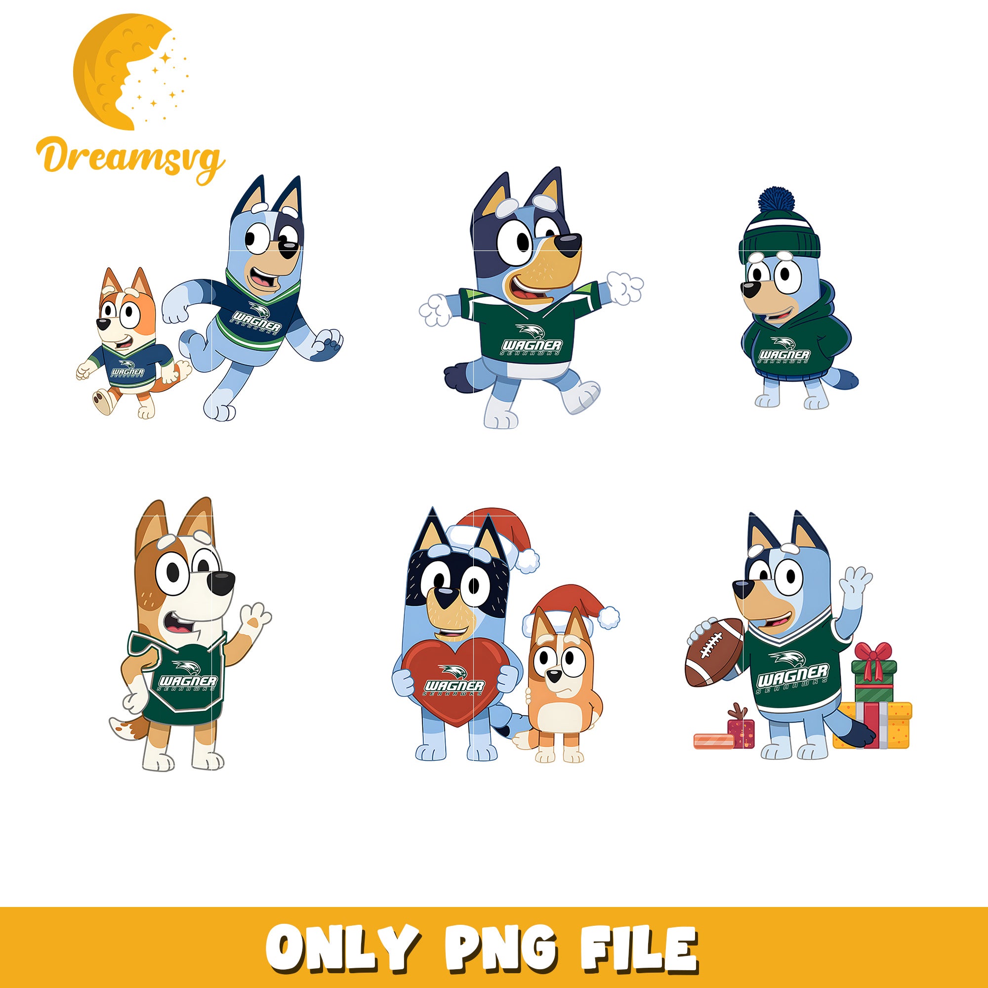 Bingo Bluey logo ncaa bundle png, Wagner Seahawks png, ncaa png