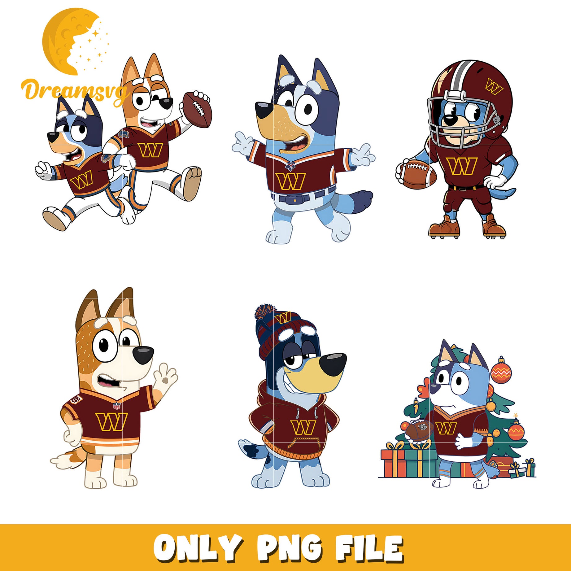 Bluey and bingo nfl bundle png, Washington Commanders png, nfl png