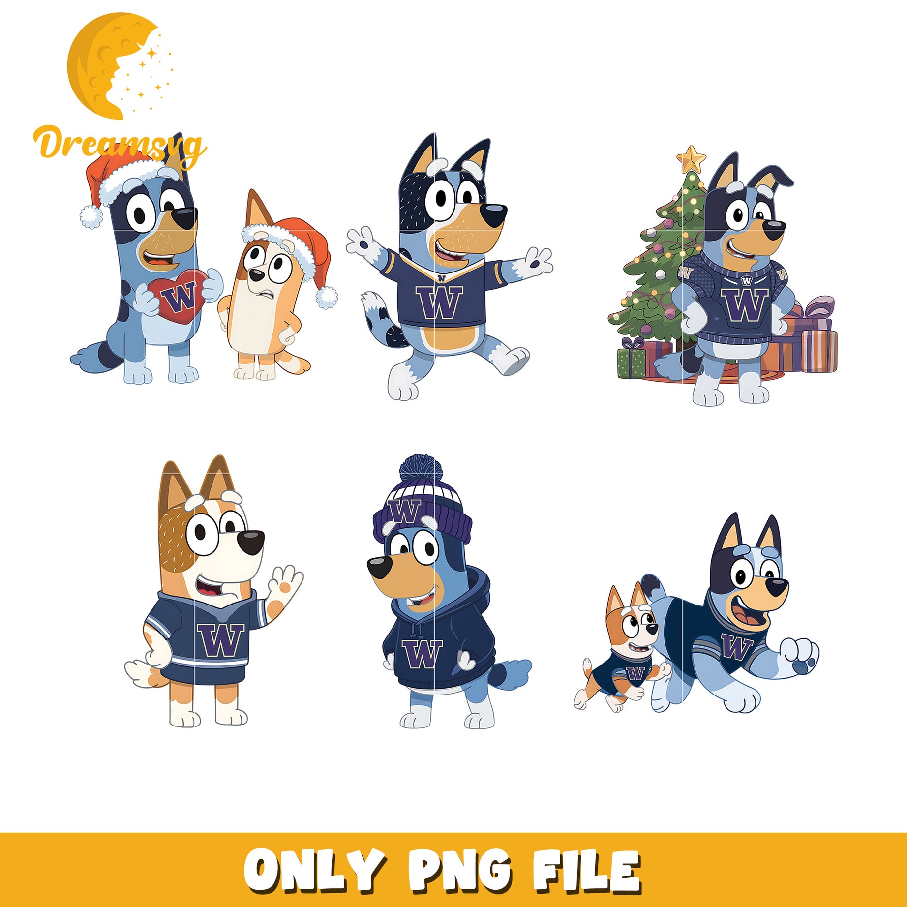 Bingo Bluey on christmas bundle png, Washington Huskies png