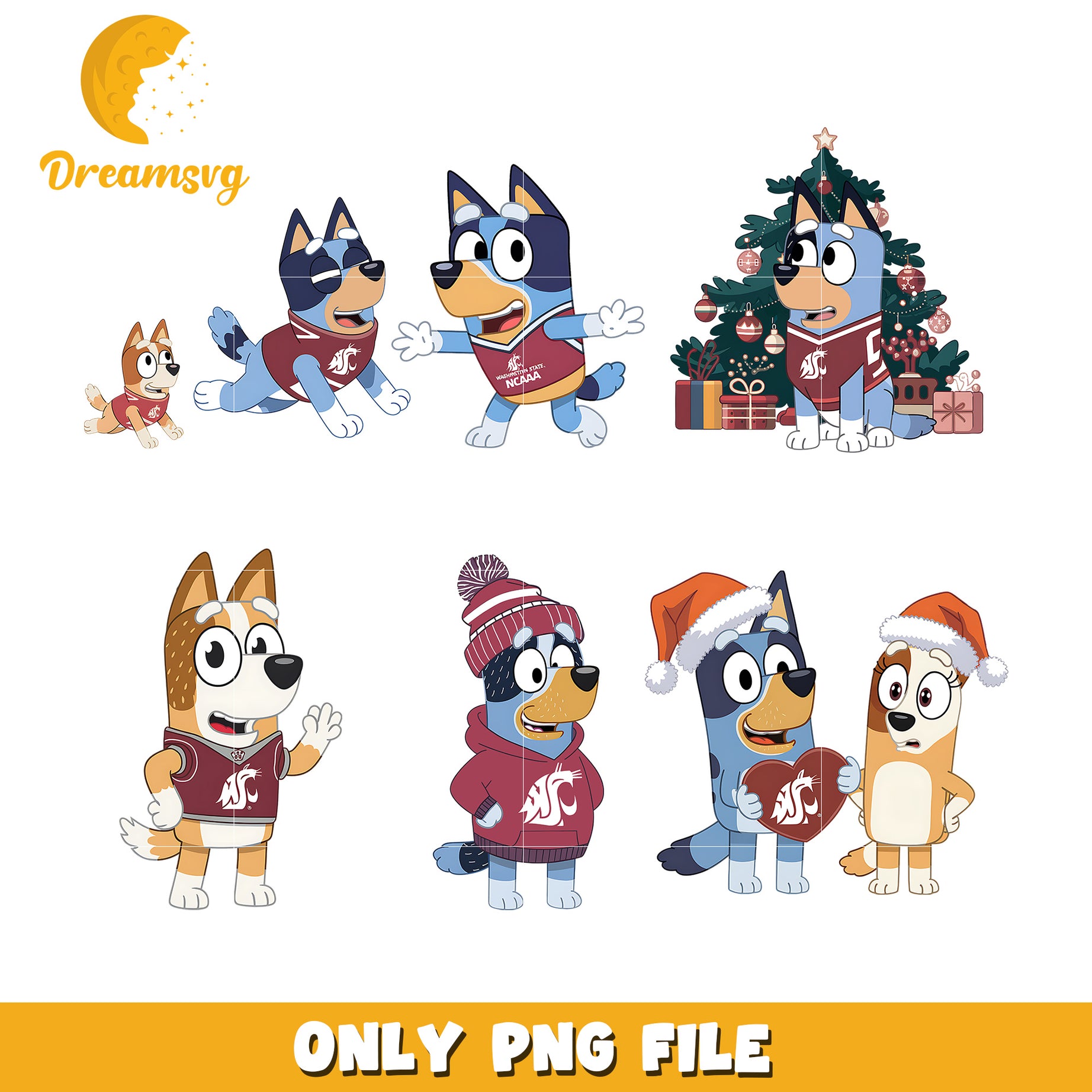 Bingo Bluey dog bundle png, Washington State Cougars png