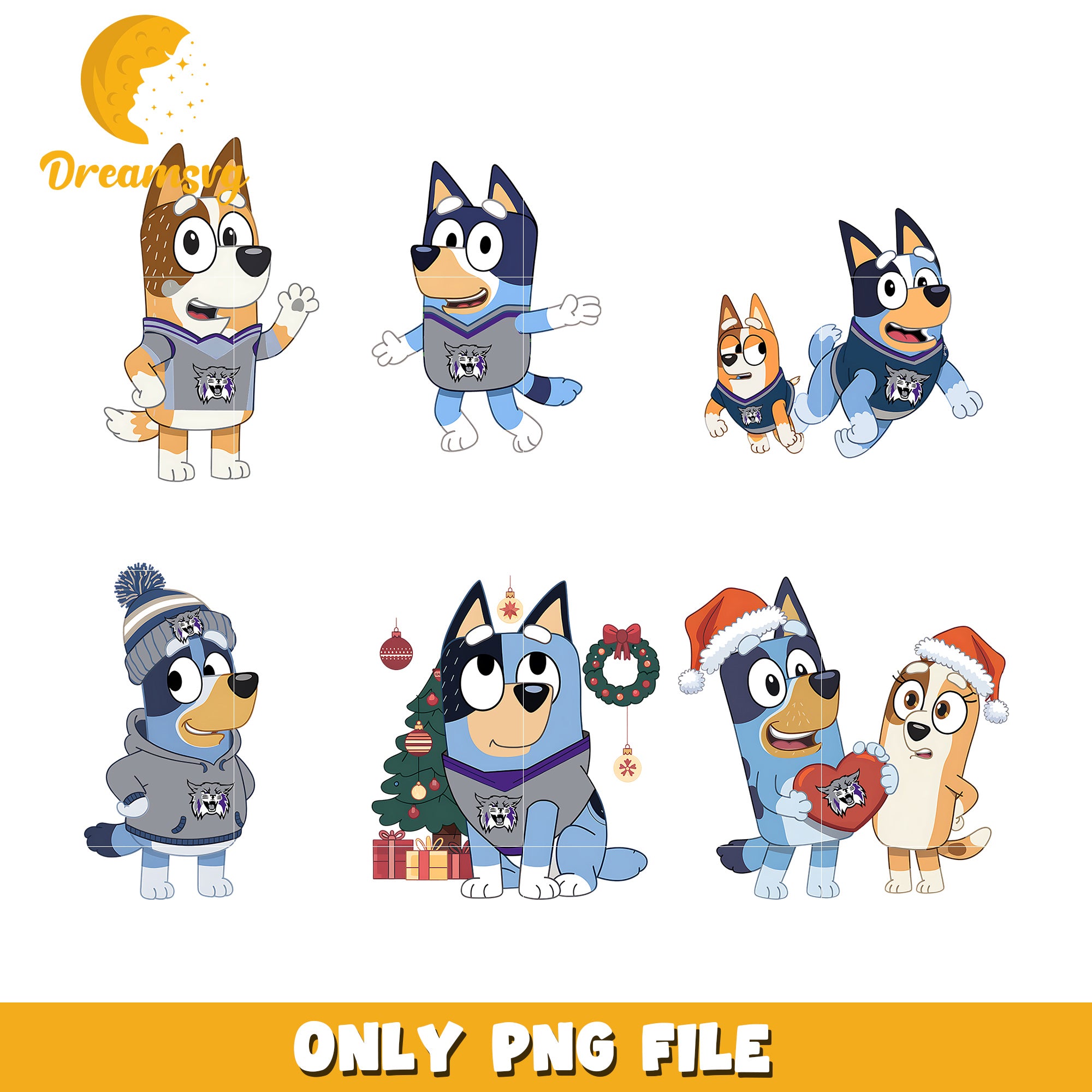 Bluey cartoon characters bundle png, Weber State Wildcats png