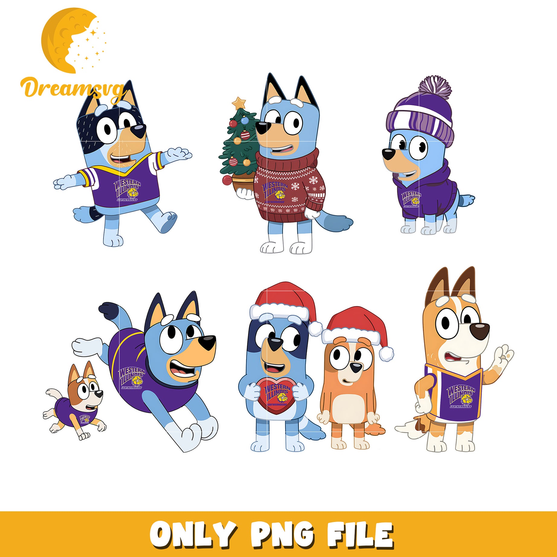Bluey cartoon bundle png, Western Illinois Leathernecks png
