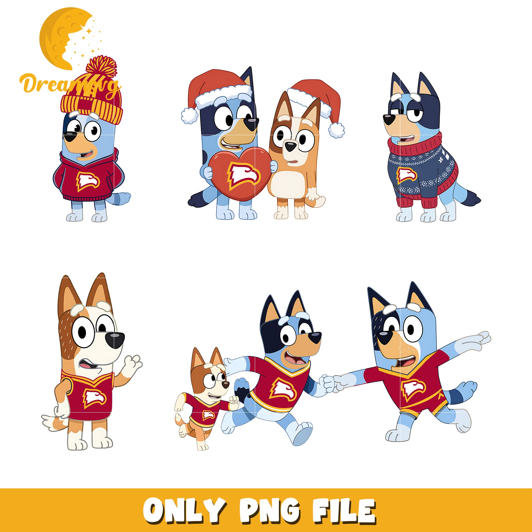 Bluey and Bingo cartoon characters bundle png, Winthrop Eagles png