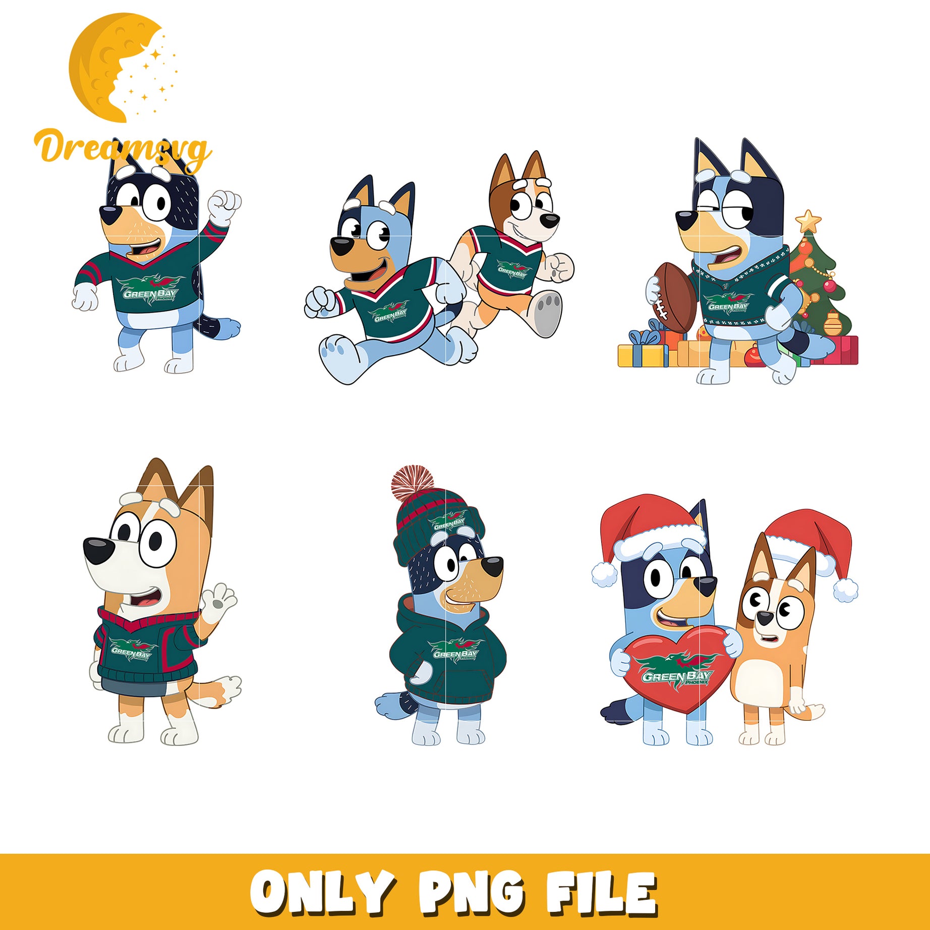 Bluey and Bingo bundle png, Wisconsin Green Bay Phoenix png