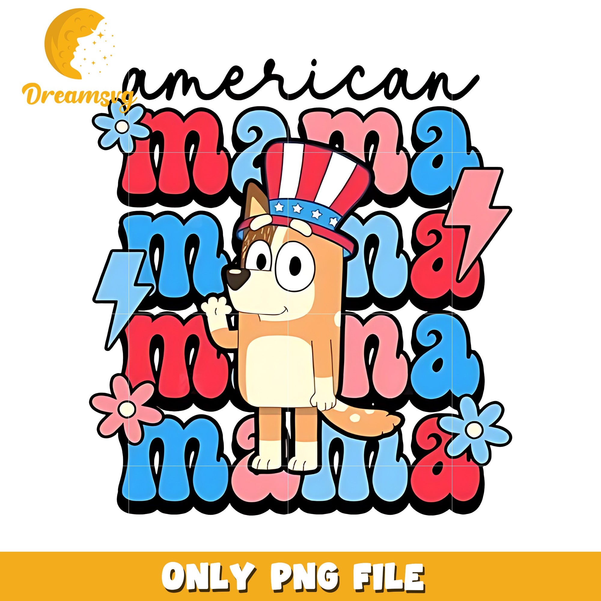 Bluey american mama png, 4th of july bluey png, independence day png