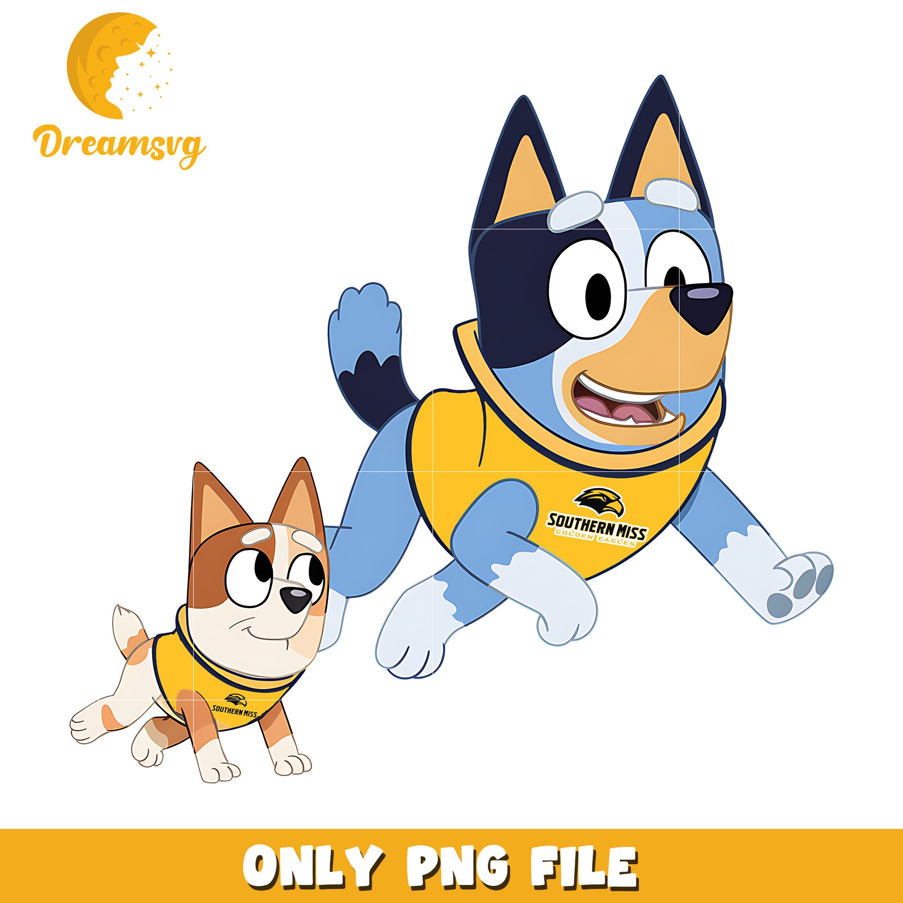 Bluey and Bingo dog png, Southern Miss Golden Eagles png, ncaa png