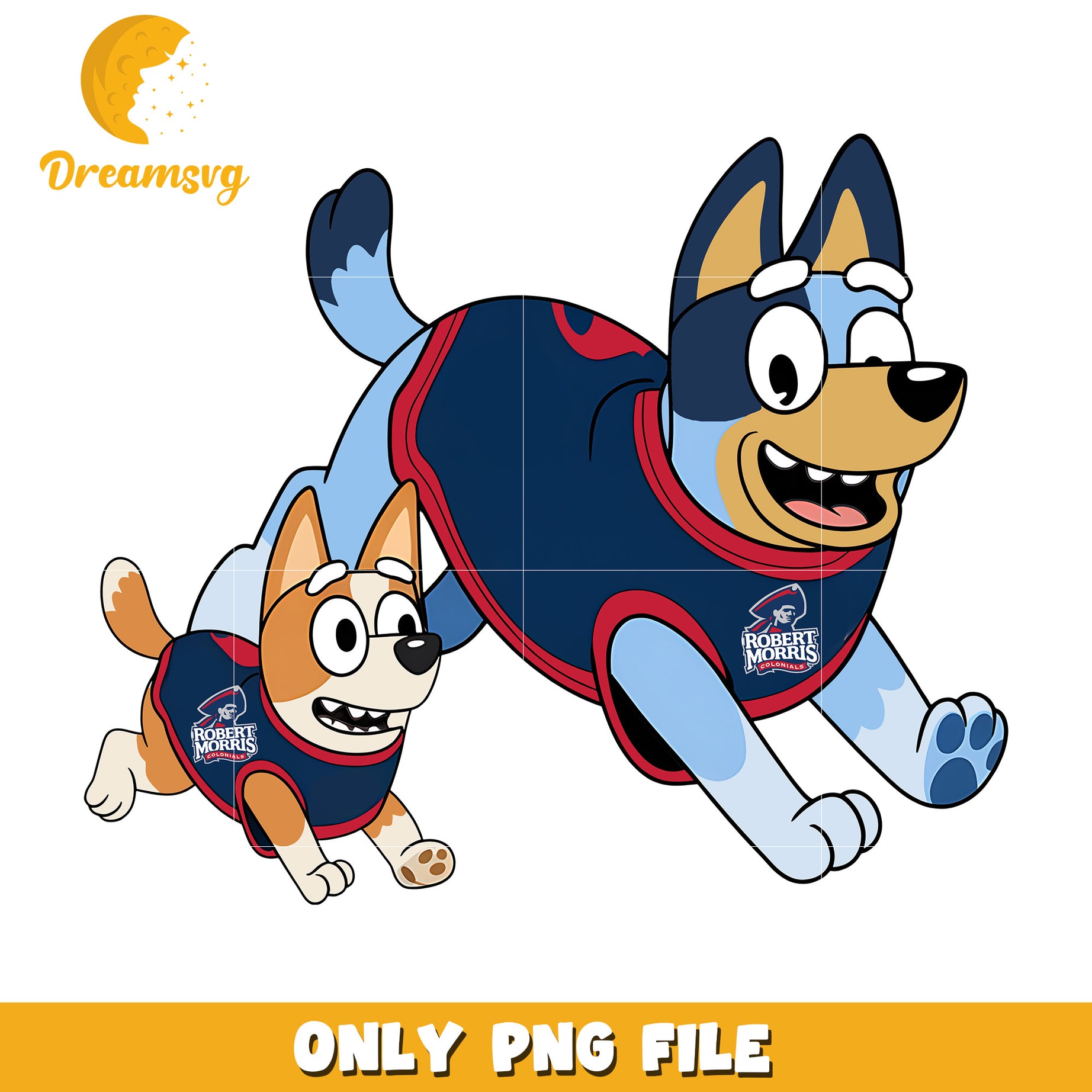 Bluey and Bingo funny png, Robert Morris Colonials png, ncaa png