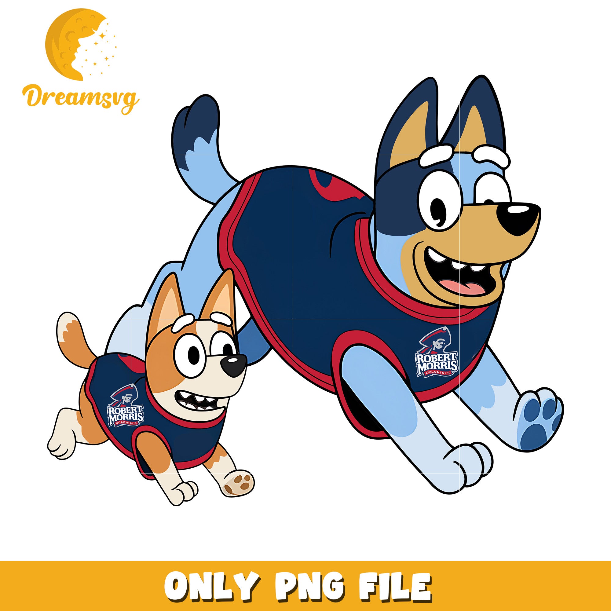 Bluey and Bingo funny png, Robert Morris Colonials png, ncaa png