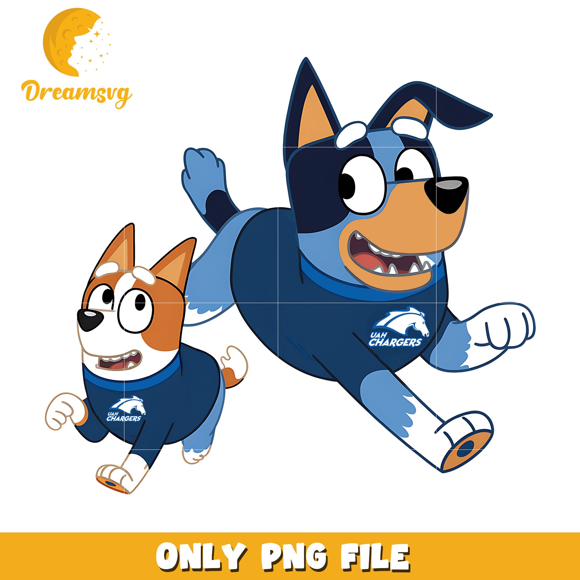 Bluey and Bingo ncaa fan png, Alabama Huntsville Chargers png, ncaa png