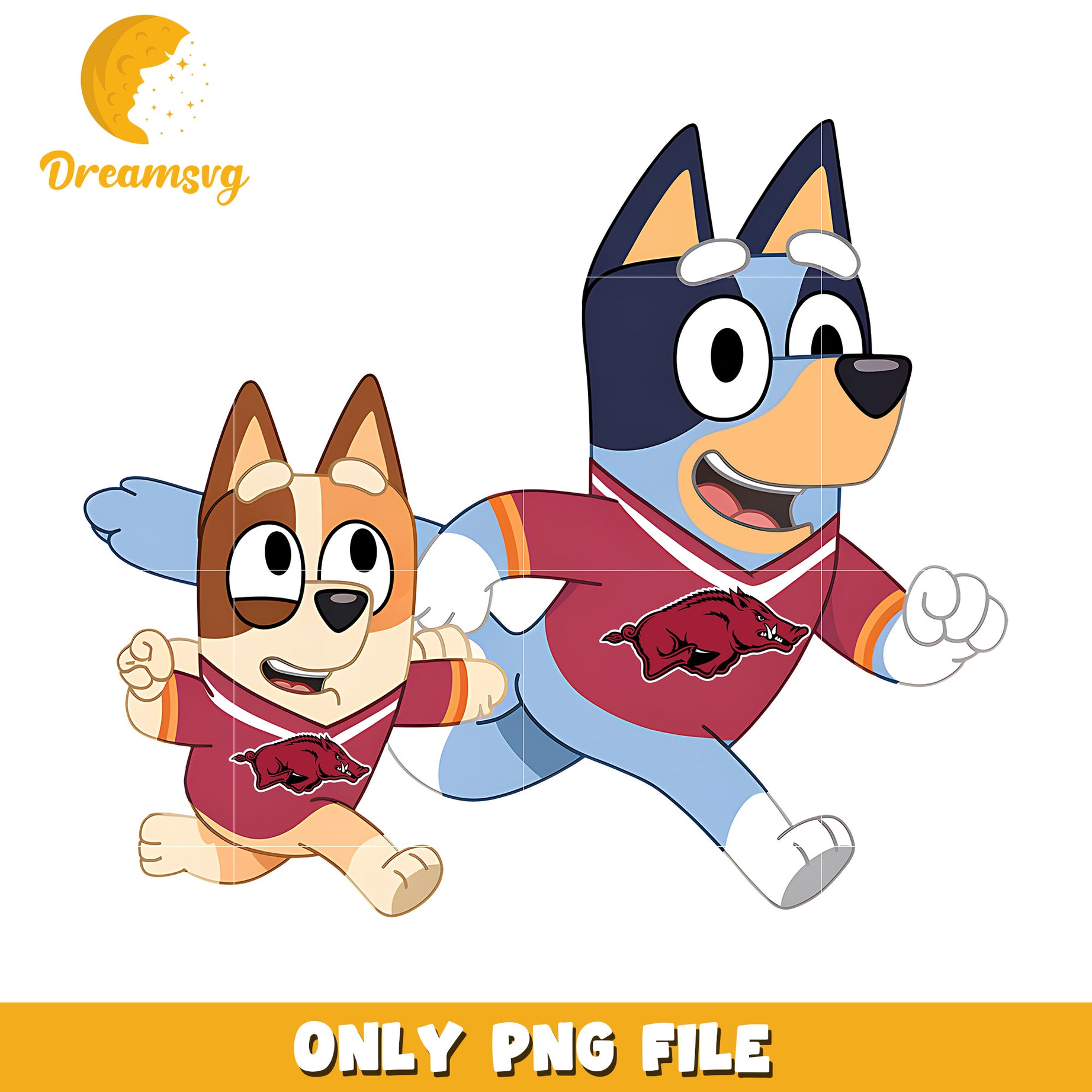 Bluey and Bingo ncaa fan png, Arkansas Razorbacks png, ncaa png
