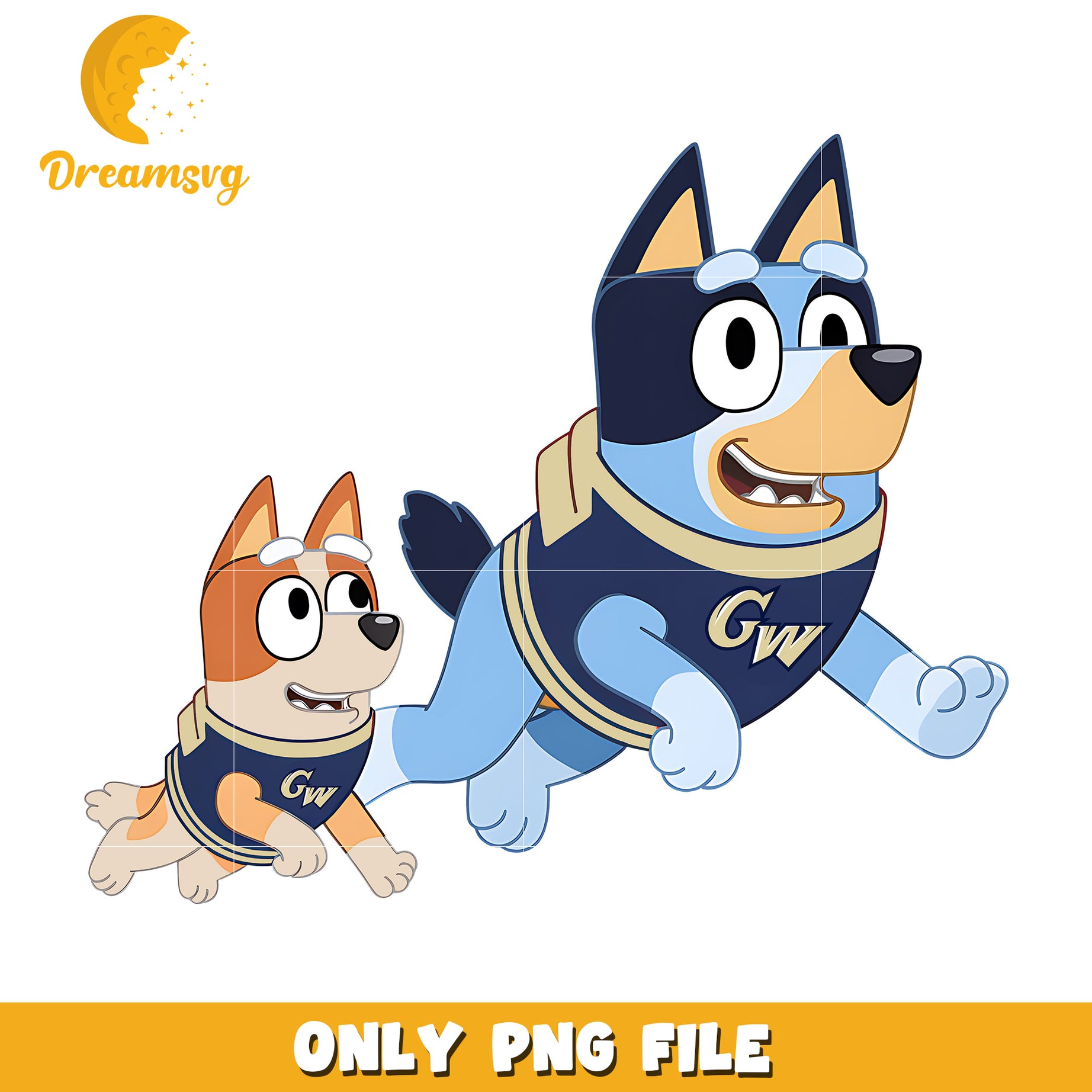 Bluey and Bingo ncaa fan png, George Washington Colonials png, ncaa png