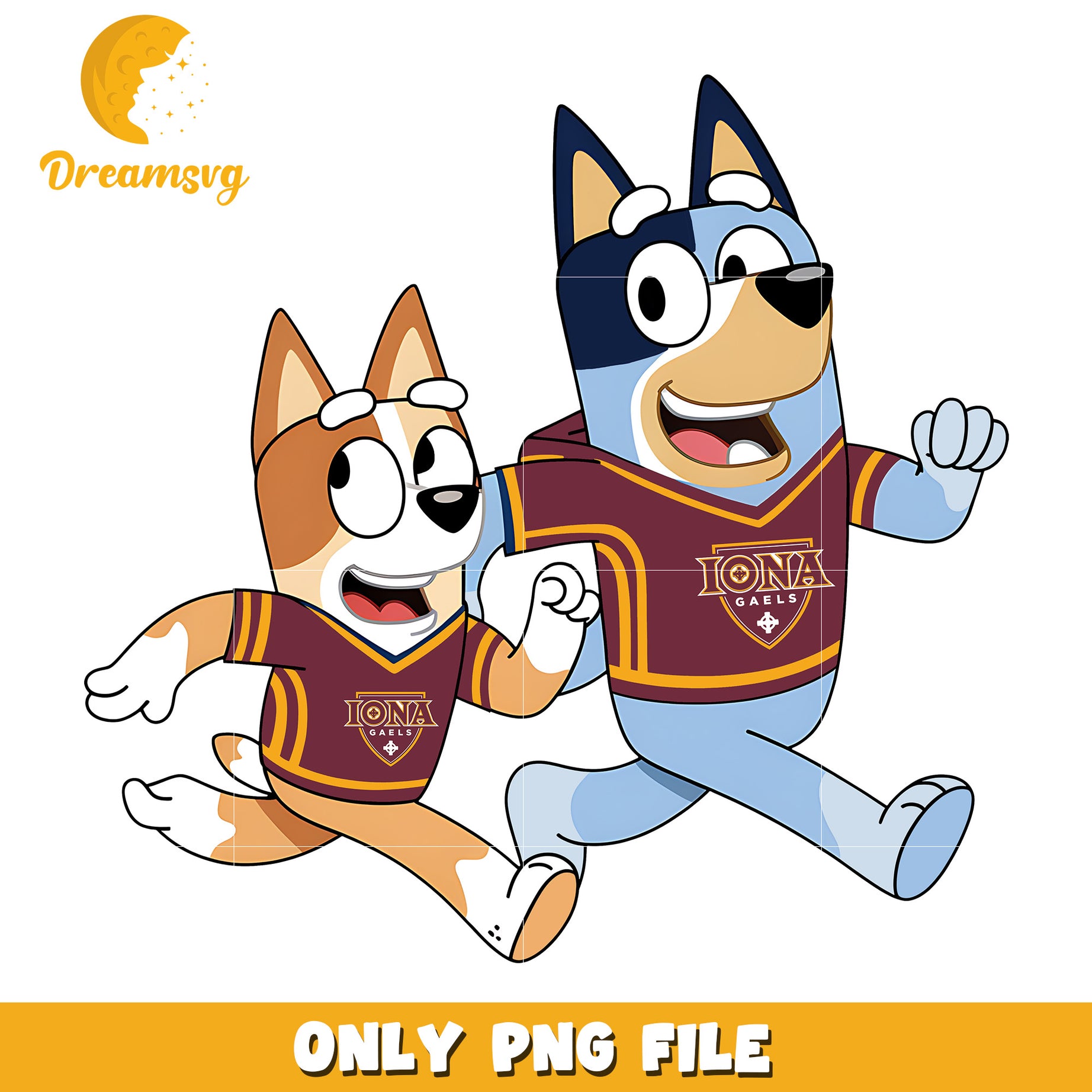 Bluey and Bingo ncaa fan png, Iona Gaels png, ncaa png
