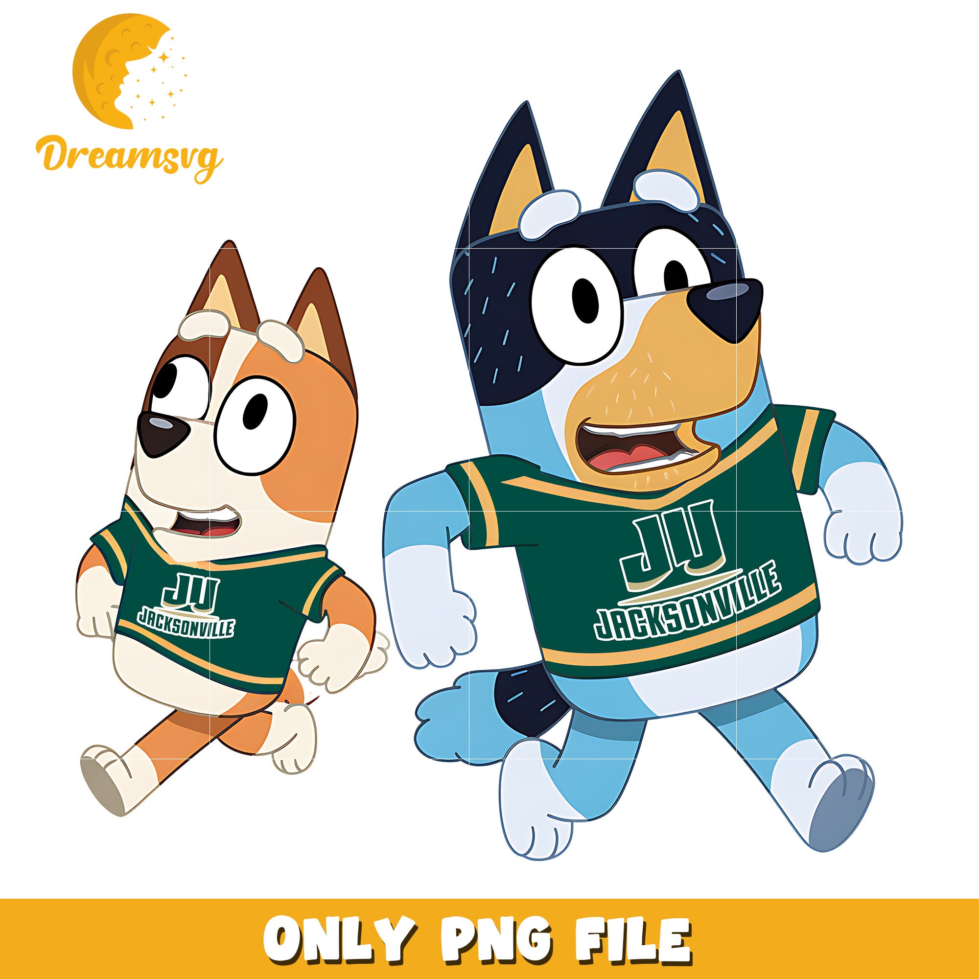 Bluey and Bingo ncaa fan png, Jacksonville Dolphins png, ncaa png