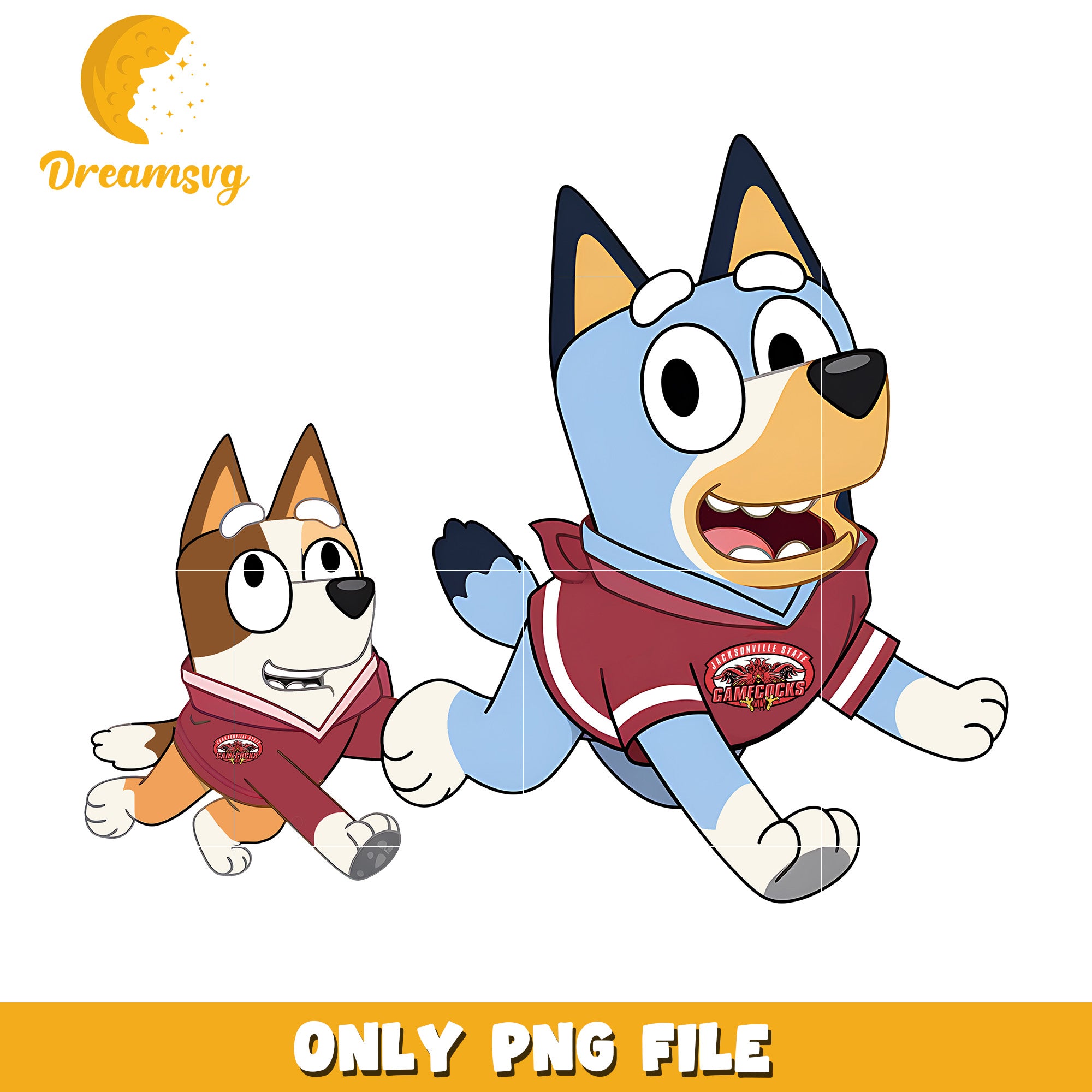 Bluey and Bingo ncaa fan png, Jacksonville State Gamecocks png