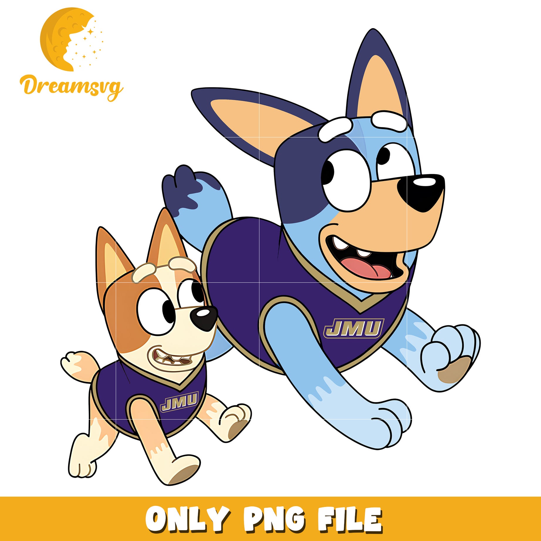 Bluey and Bingo ncaa fan png, James Madison Dukes png, ncaa png