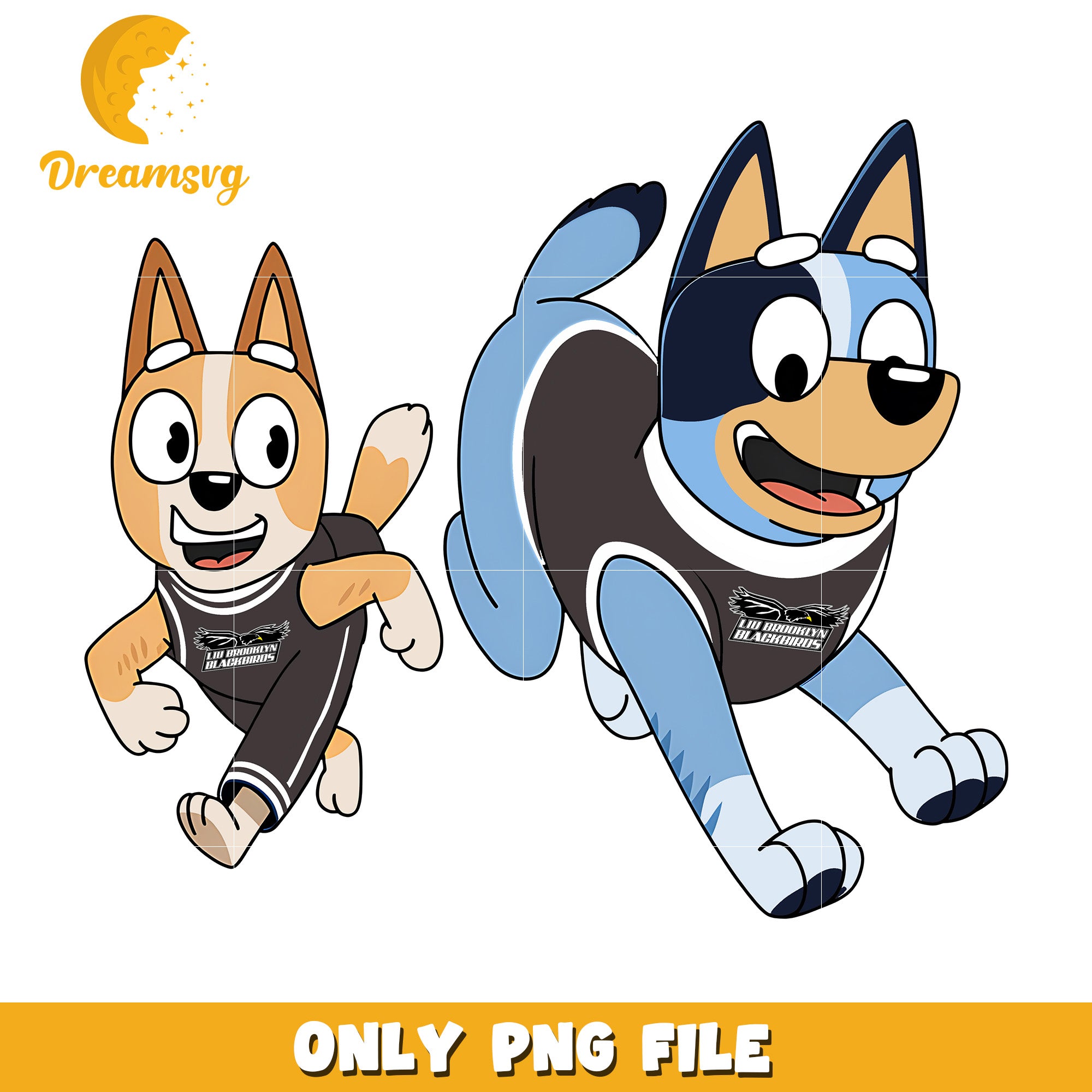 Bluey and Bingo ncaa fan png, LIU Brooklyn Blackbirds png, ncaa png