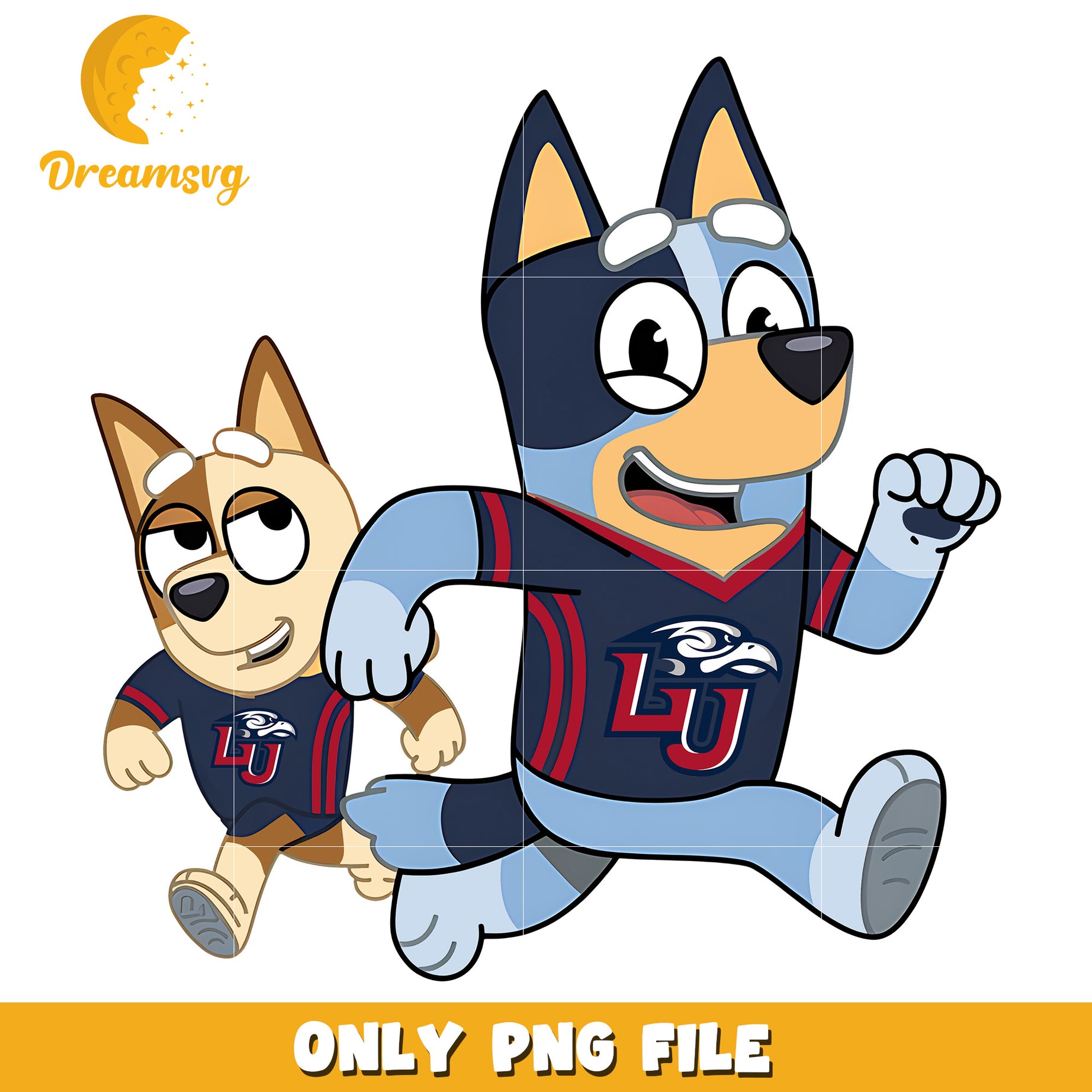 Bluey and Bingo ncaa fan png, Liberty Flames png, ncaa png