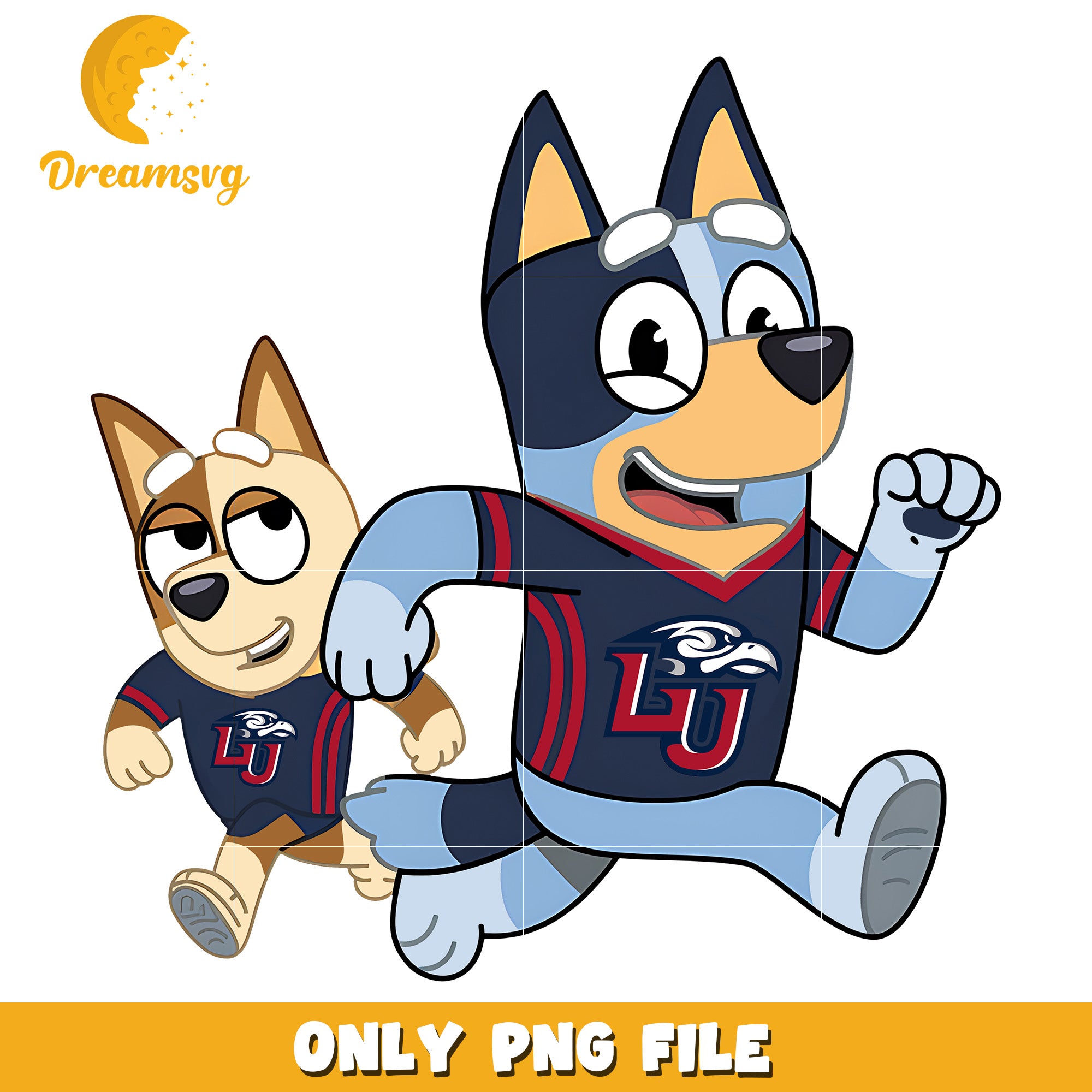 Bluey and Bingo ncaa fan png, Liberty Flames png, ncaa png