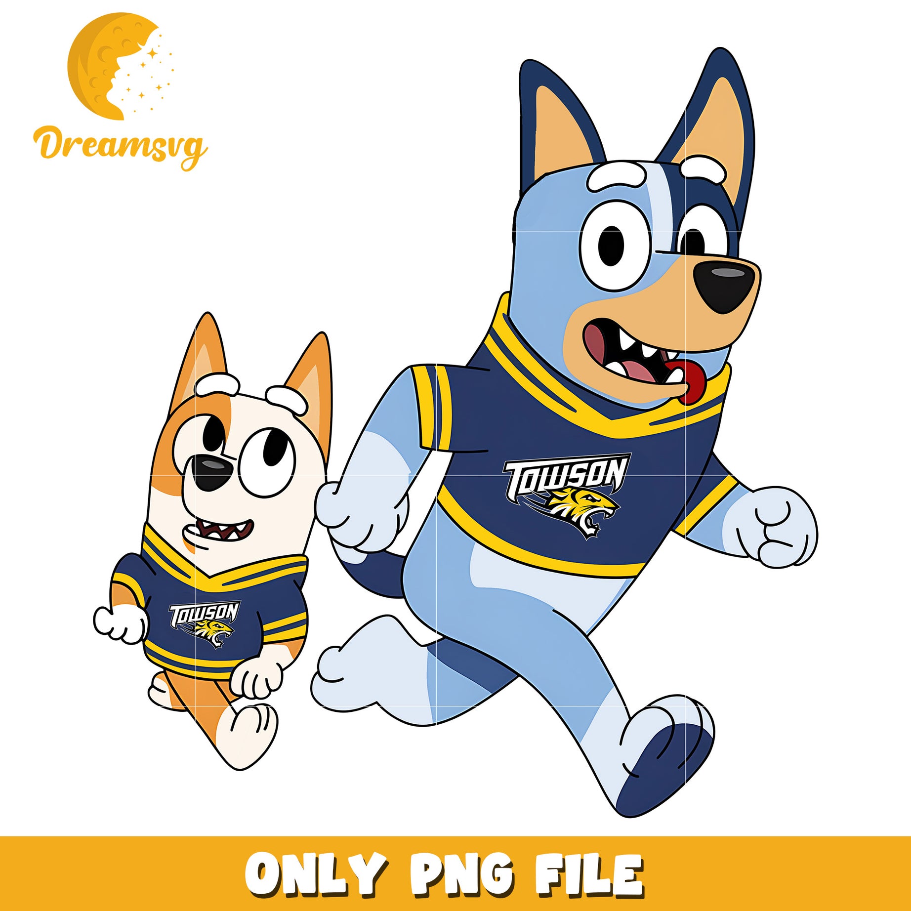 Bluey and Bingo ncaa fan png, Towson Tigers png, ncaa png