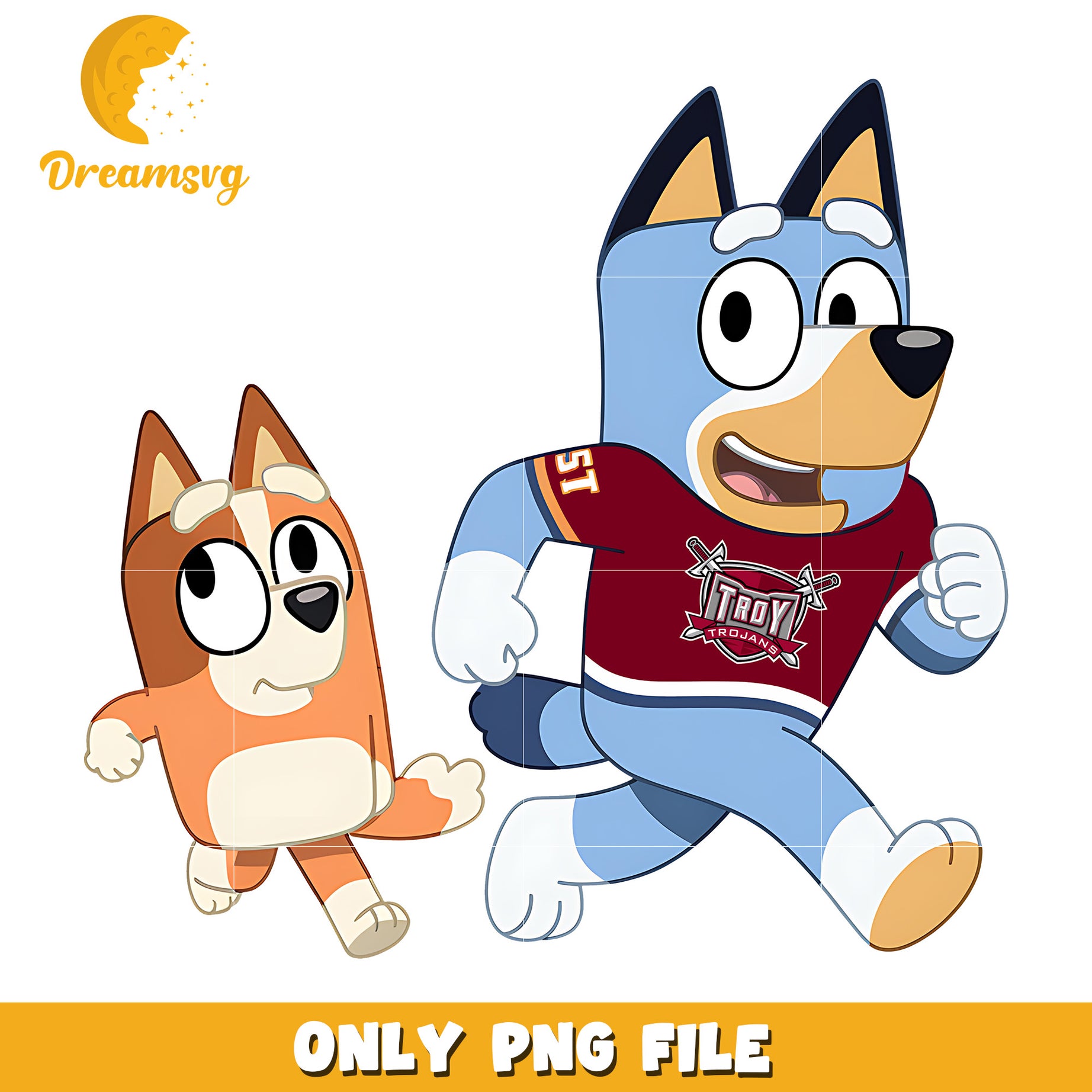 Bluey and Bingo ncaa fan png, Troy Trojans png, ncaa png