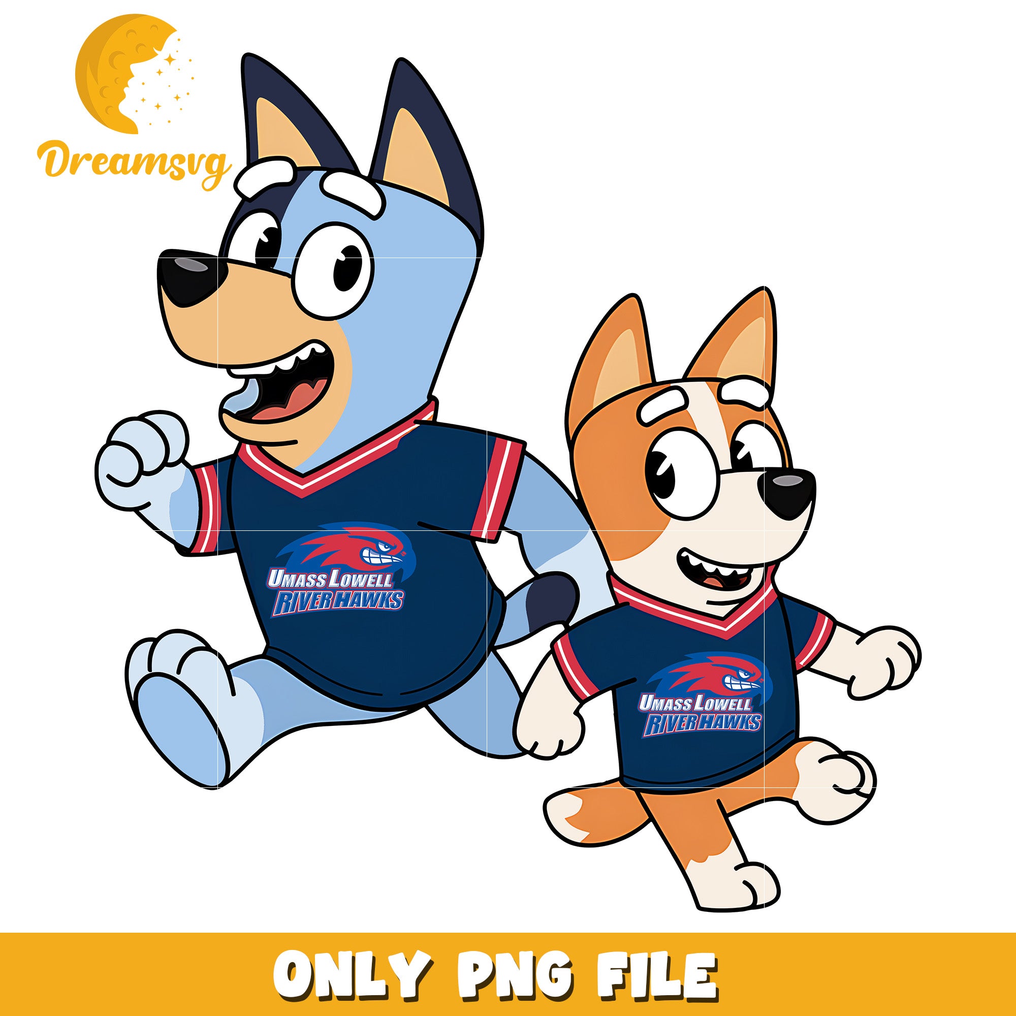 Bluey and Bingo ncaa fan png, UMass Lowell River Hawks png, ncaa png