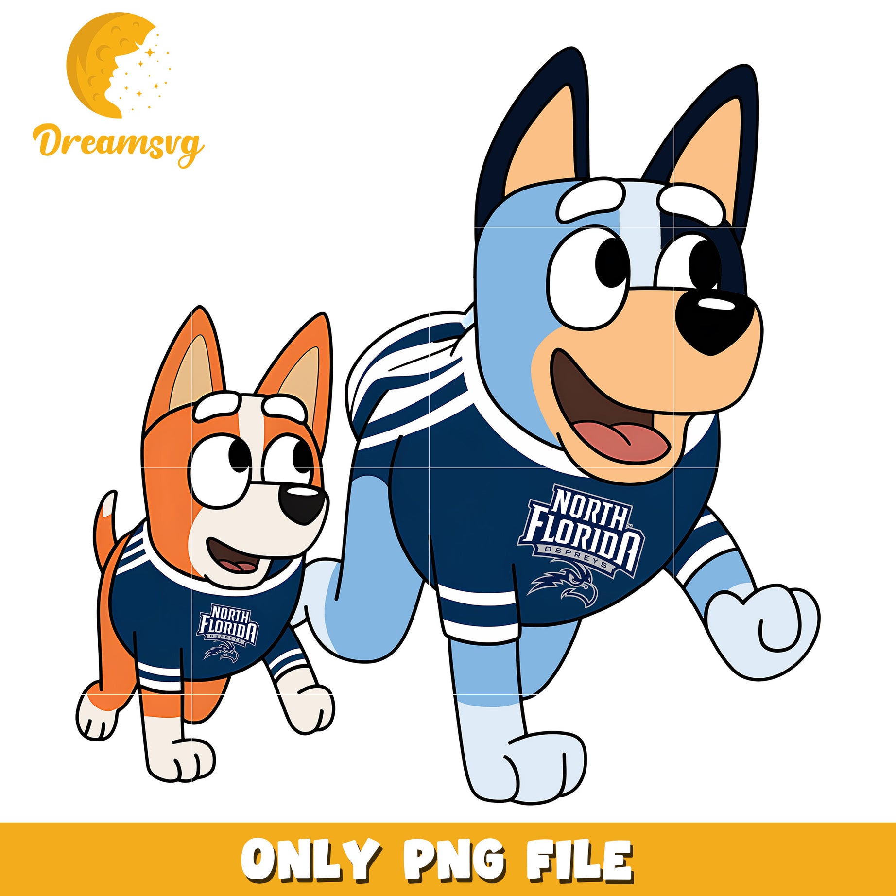 Bluey and Bingo ncaa fan png, UNF Ospreys png, ncaa png