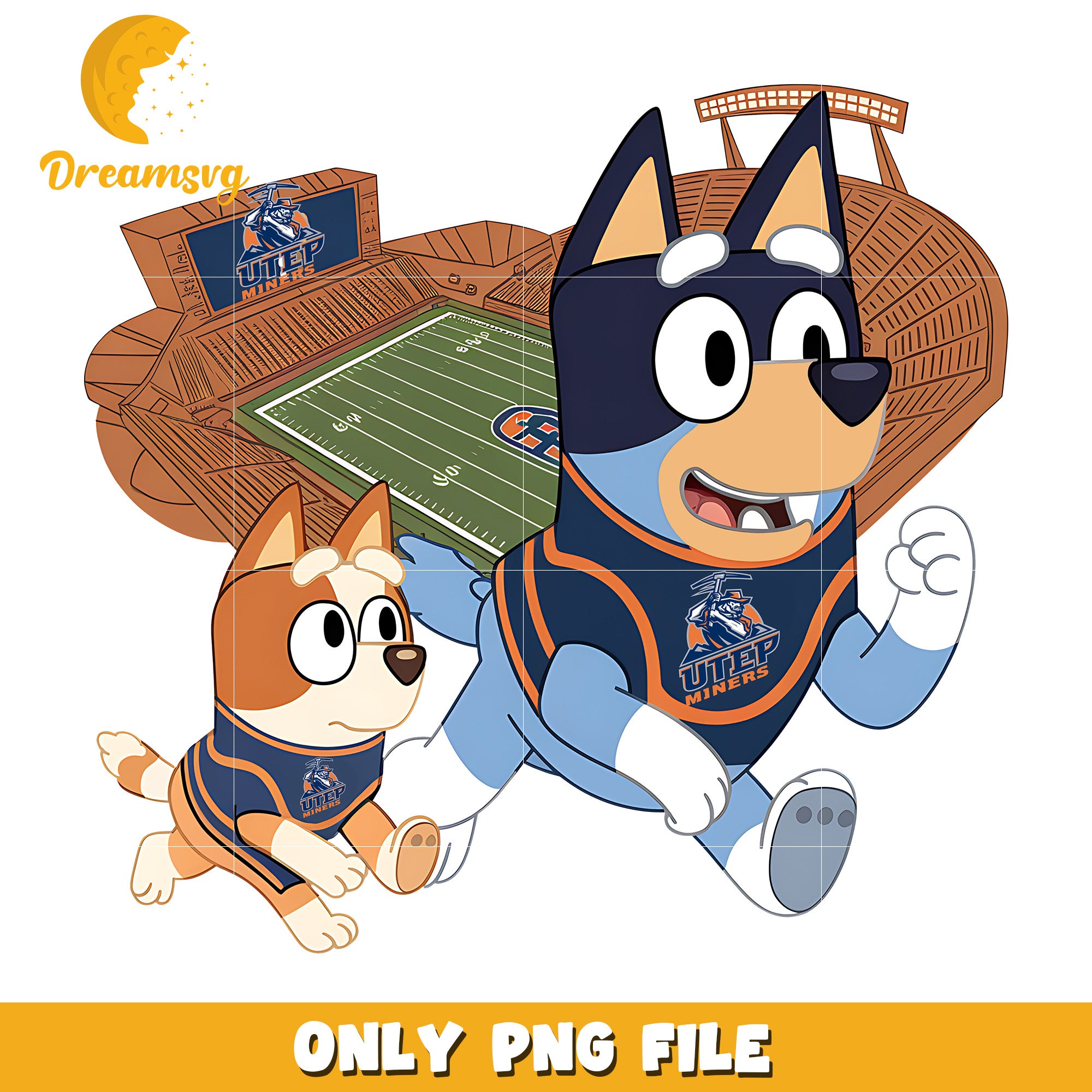 Bluey and Bingo ncaa fan png, UTEP Miners png, ncaa png