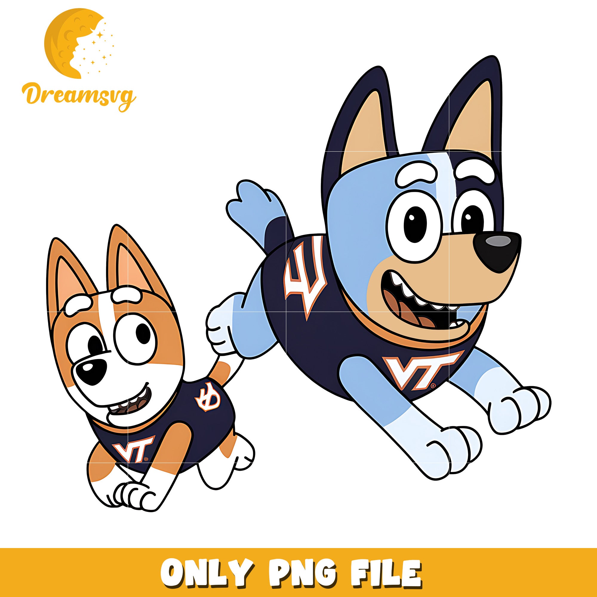 Bluey and Bingo ncaa fan png, Virginia Tech Hokies png, ncaa png