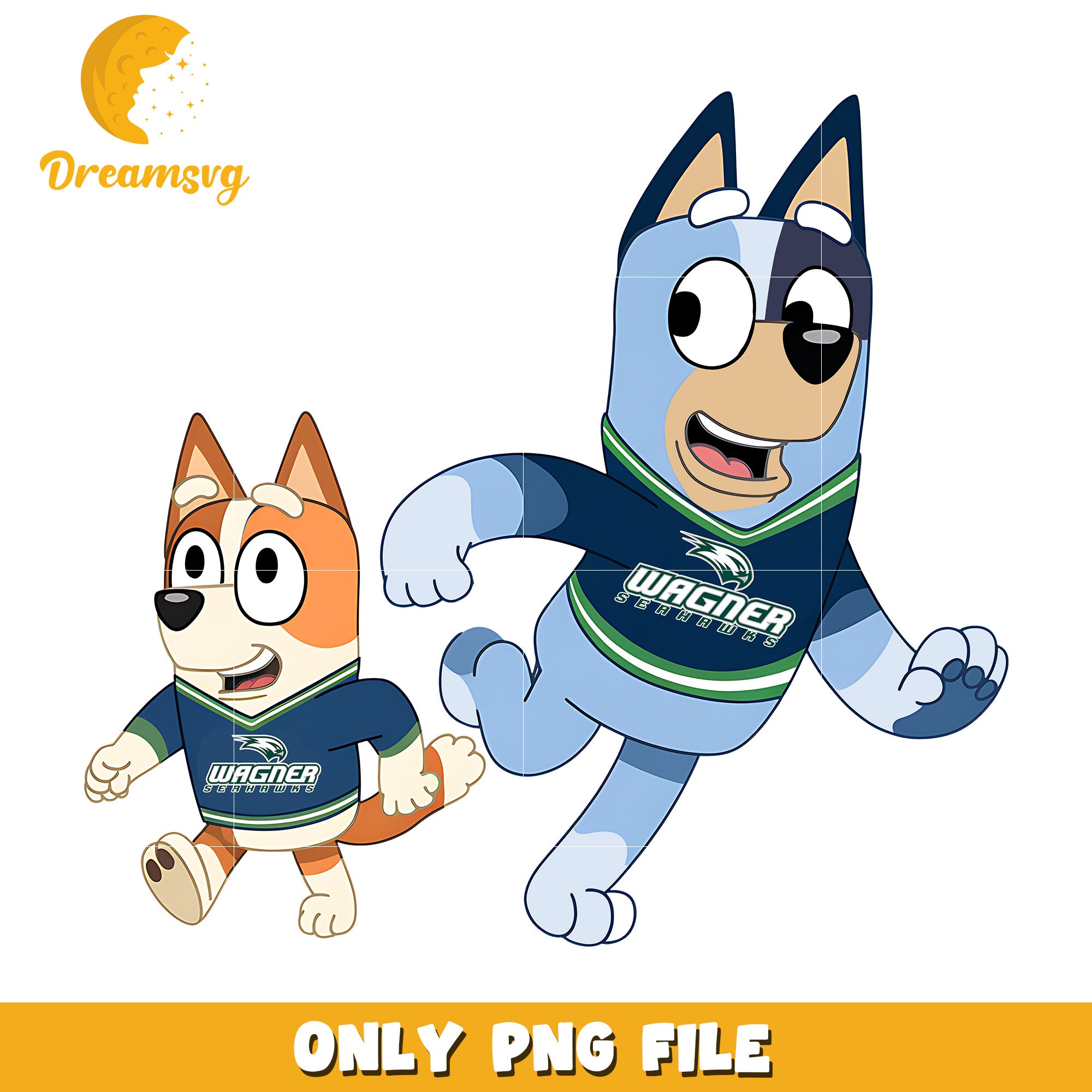 Bluey and Bingo ncaa fan png, Wagner Seahawks png, ncaa png