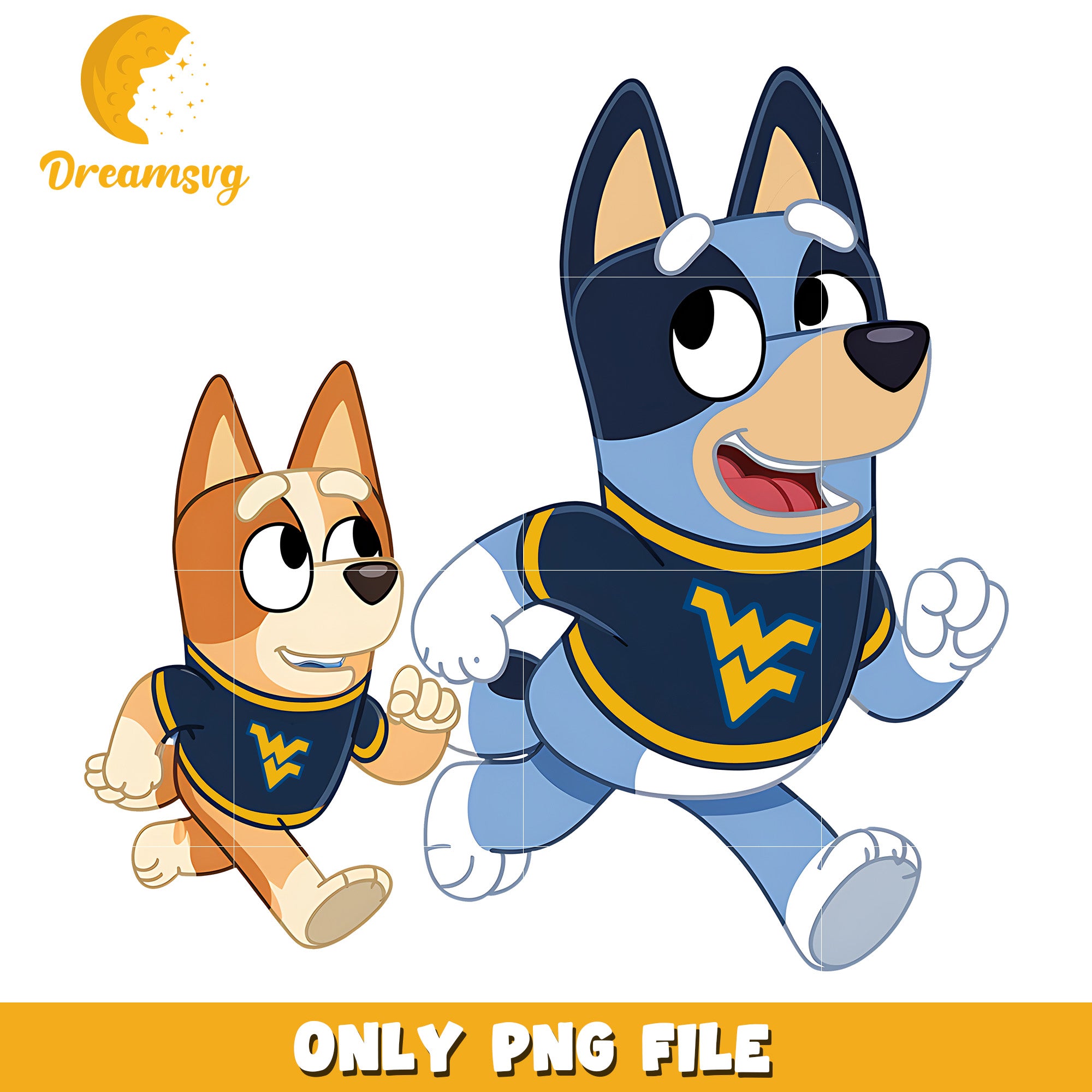 Bluey and Bingo ncaa fan png, West Virginia Mountaineers png, ncaa png