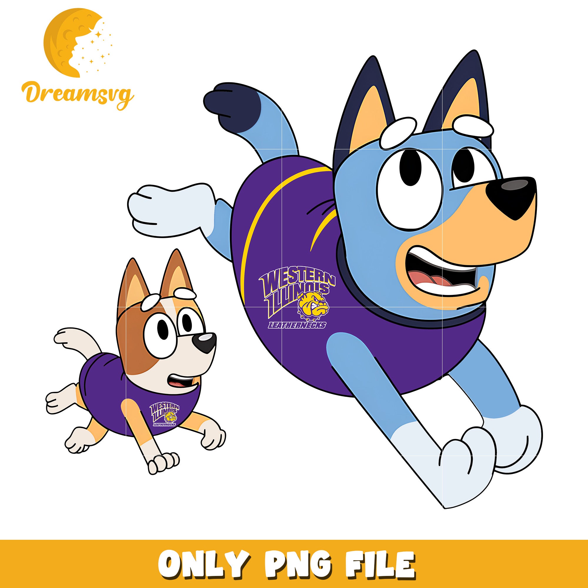 Bluey and Bingo ncaa fan png, Western Illinois Leathernecks png