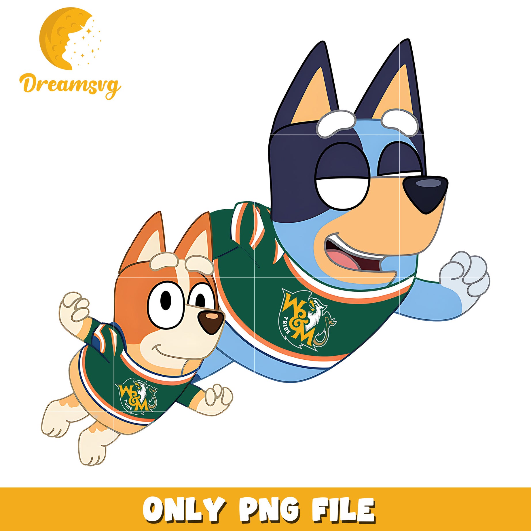 Bluey and Bingo ncaa fan png, William and Mary Tribe png, ncaa png