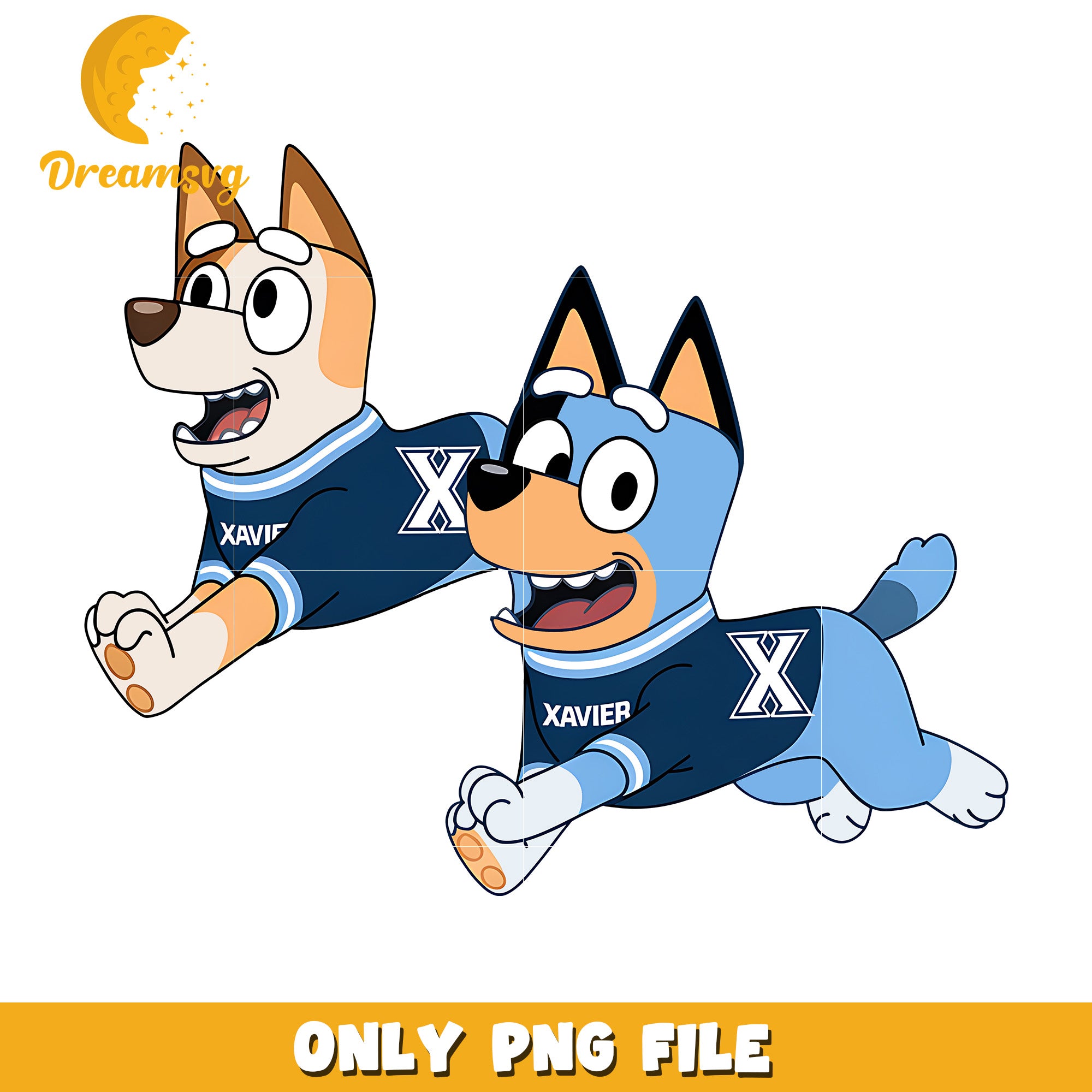 Bluey and Bingo ncaa fan png, Xavier Musketeers png, ncaa png