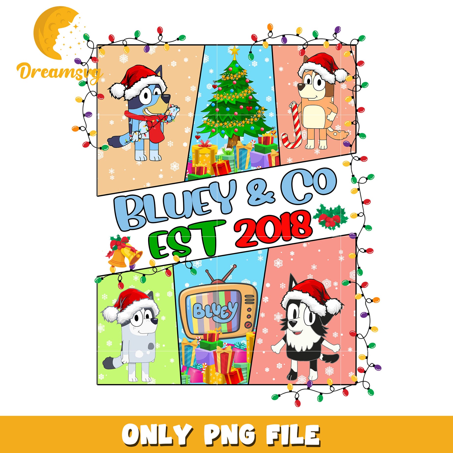 Bluey and CO est 2018 png, cartoon dog bandit​ png, bandut dog cartoon png