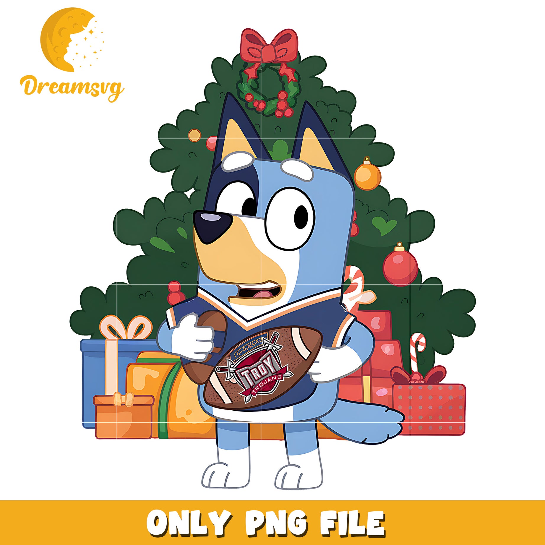 Bluey and christmas tree png, Troy Trojans png, ncaa png