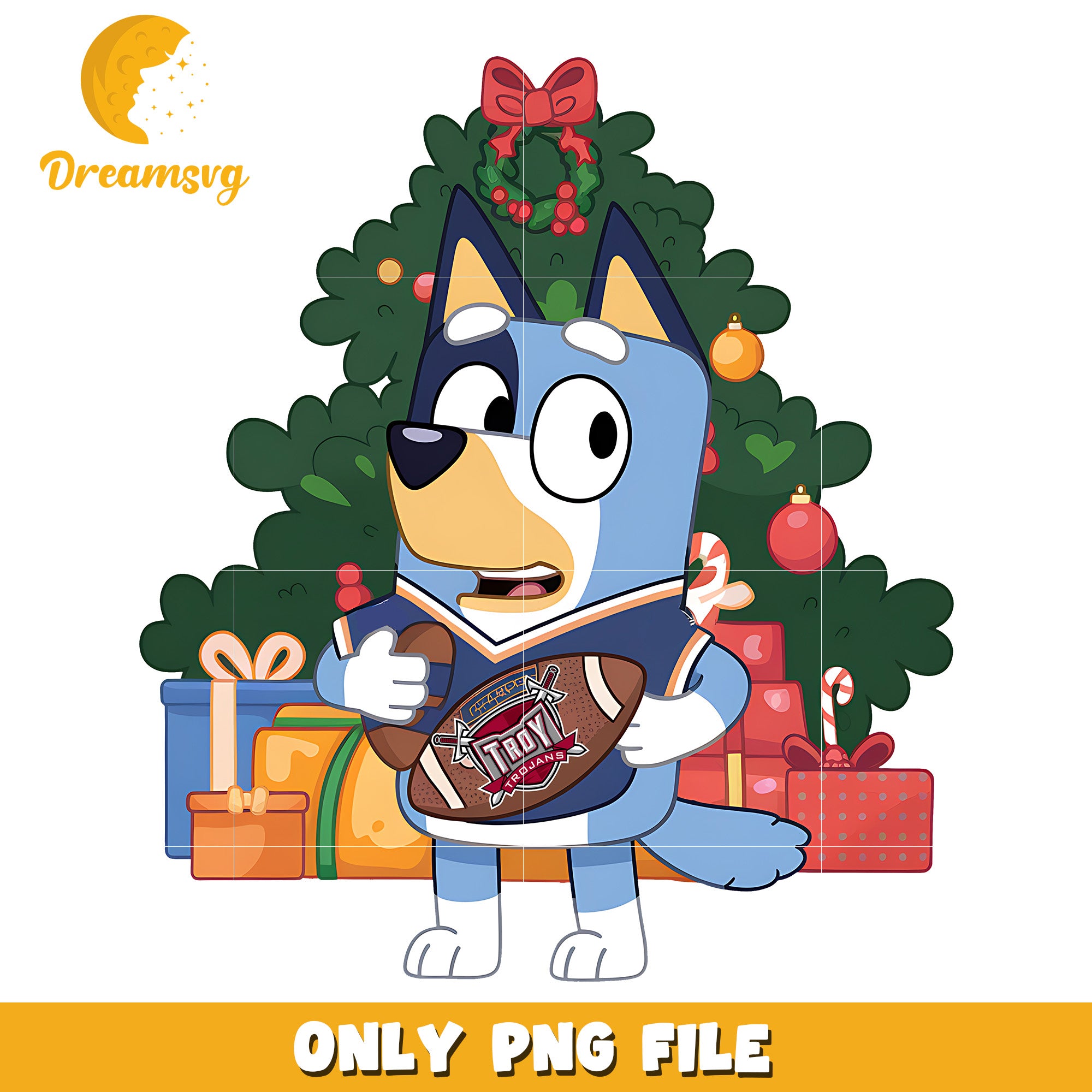 Bluey and christmas tree png, Troy Trojans png, ncaa png