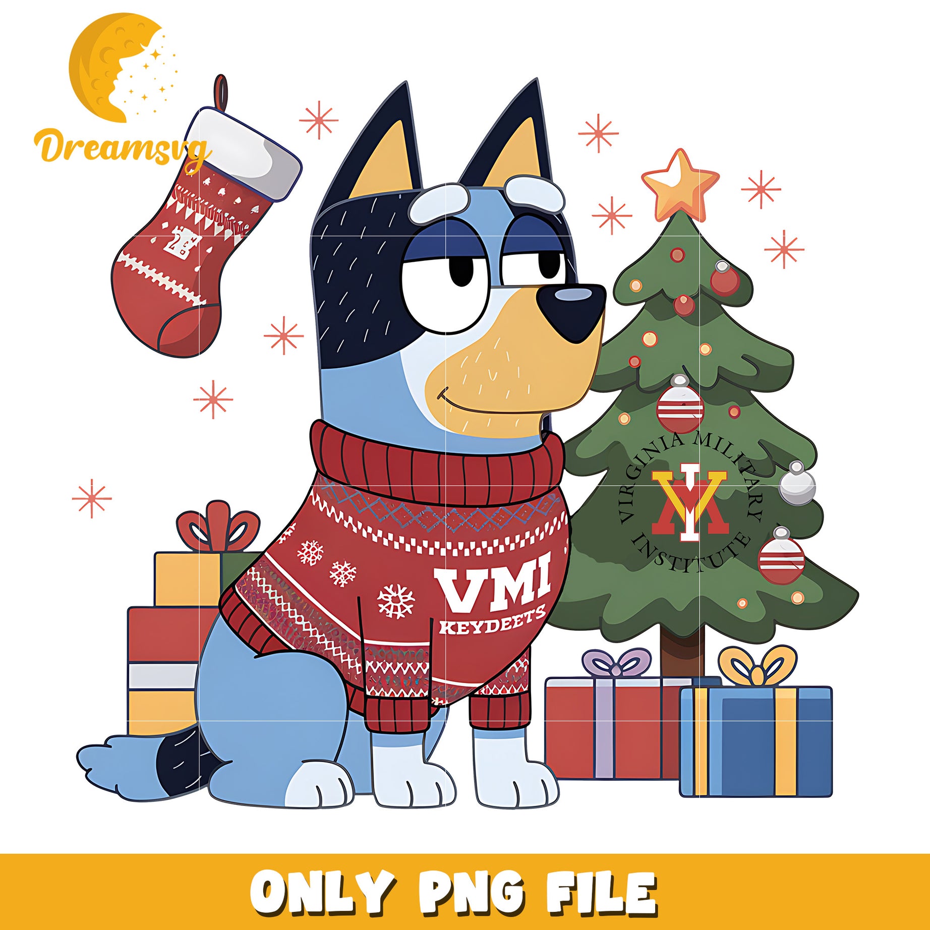 Bluey and christmas tree png, VMI Keydets png, ncaa png