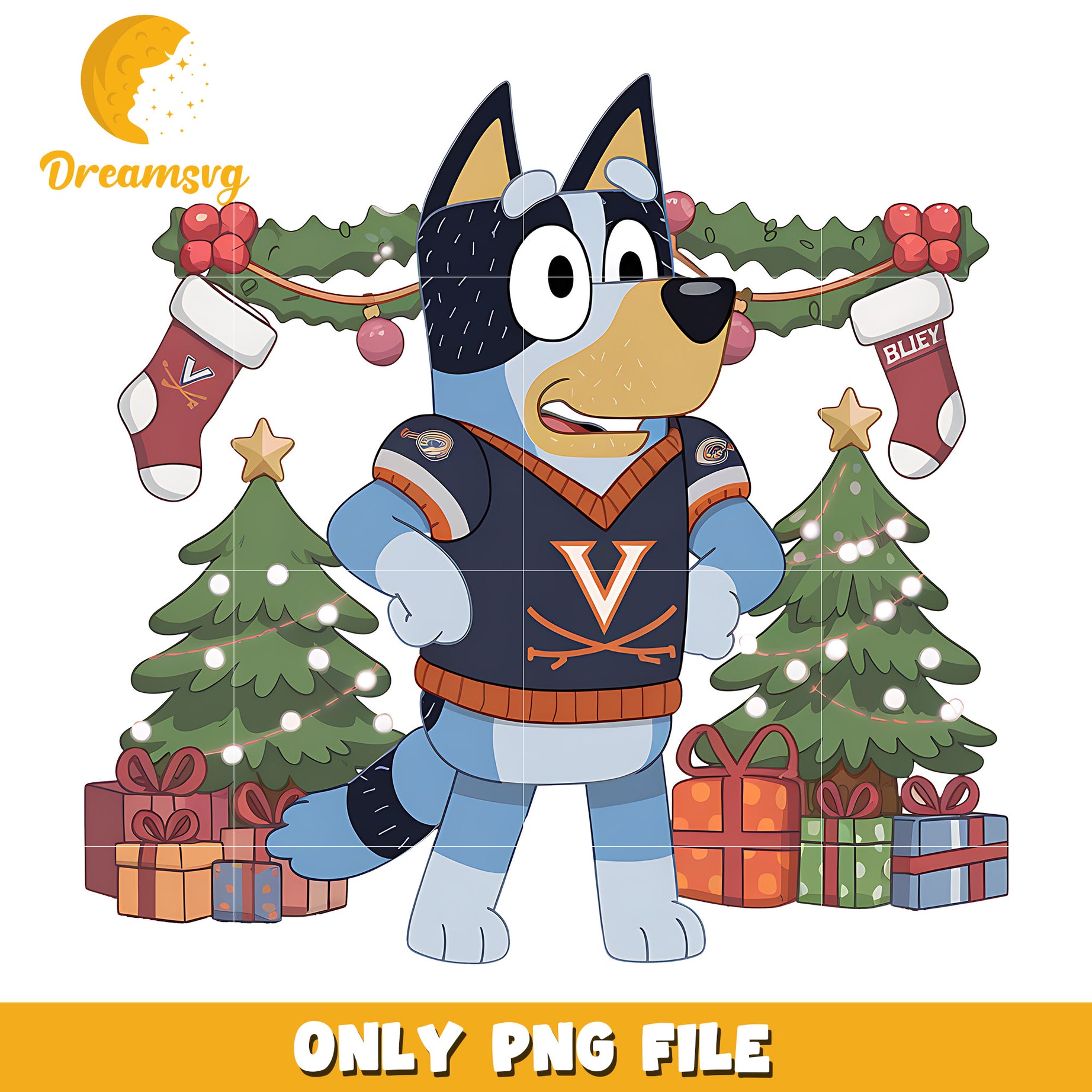 Bluey and christmas tree png, Virginia Cavaliers png, ncaa png