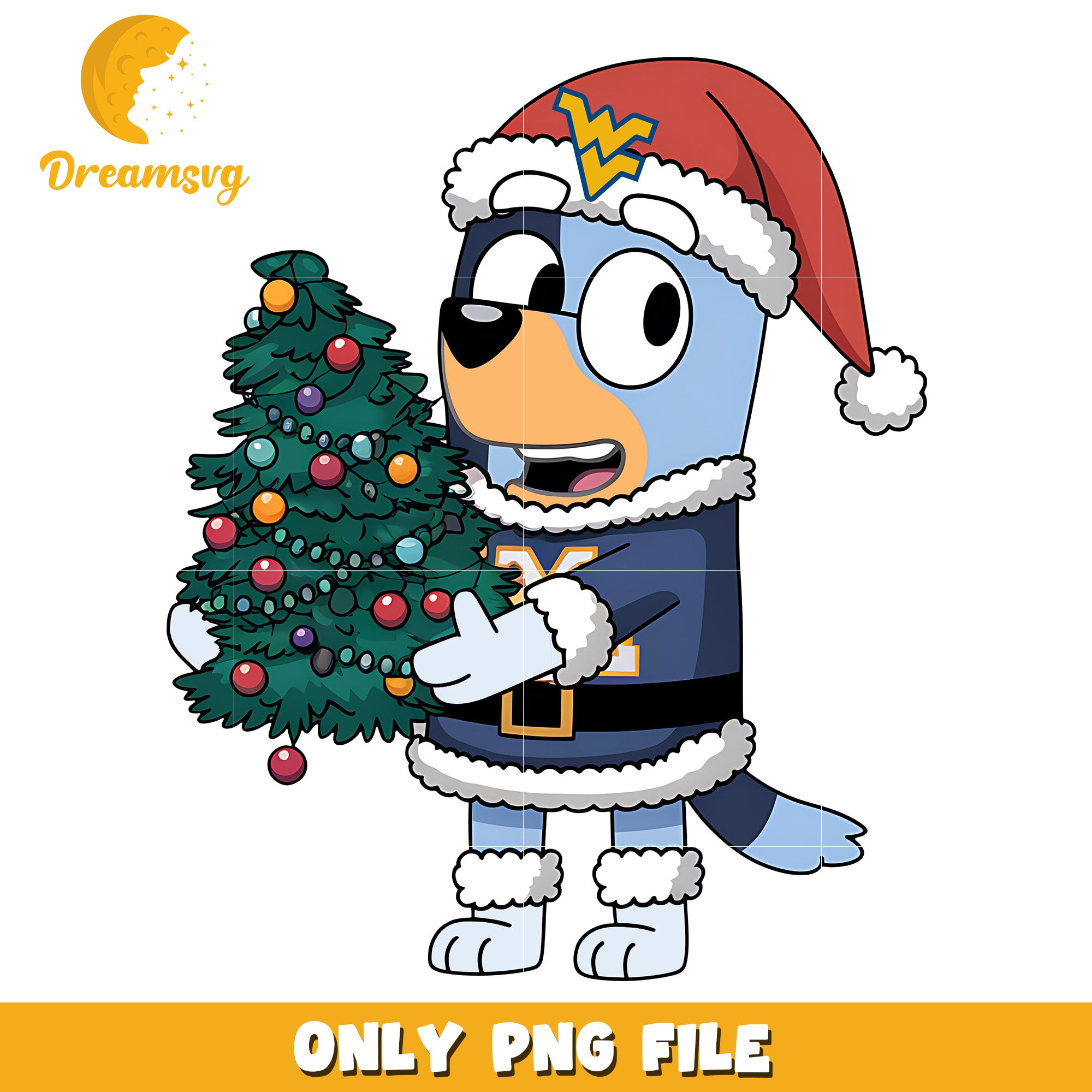 Bluey and christmas tree png, West Virginia Mountaineers png, ncaa png