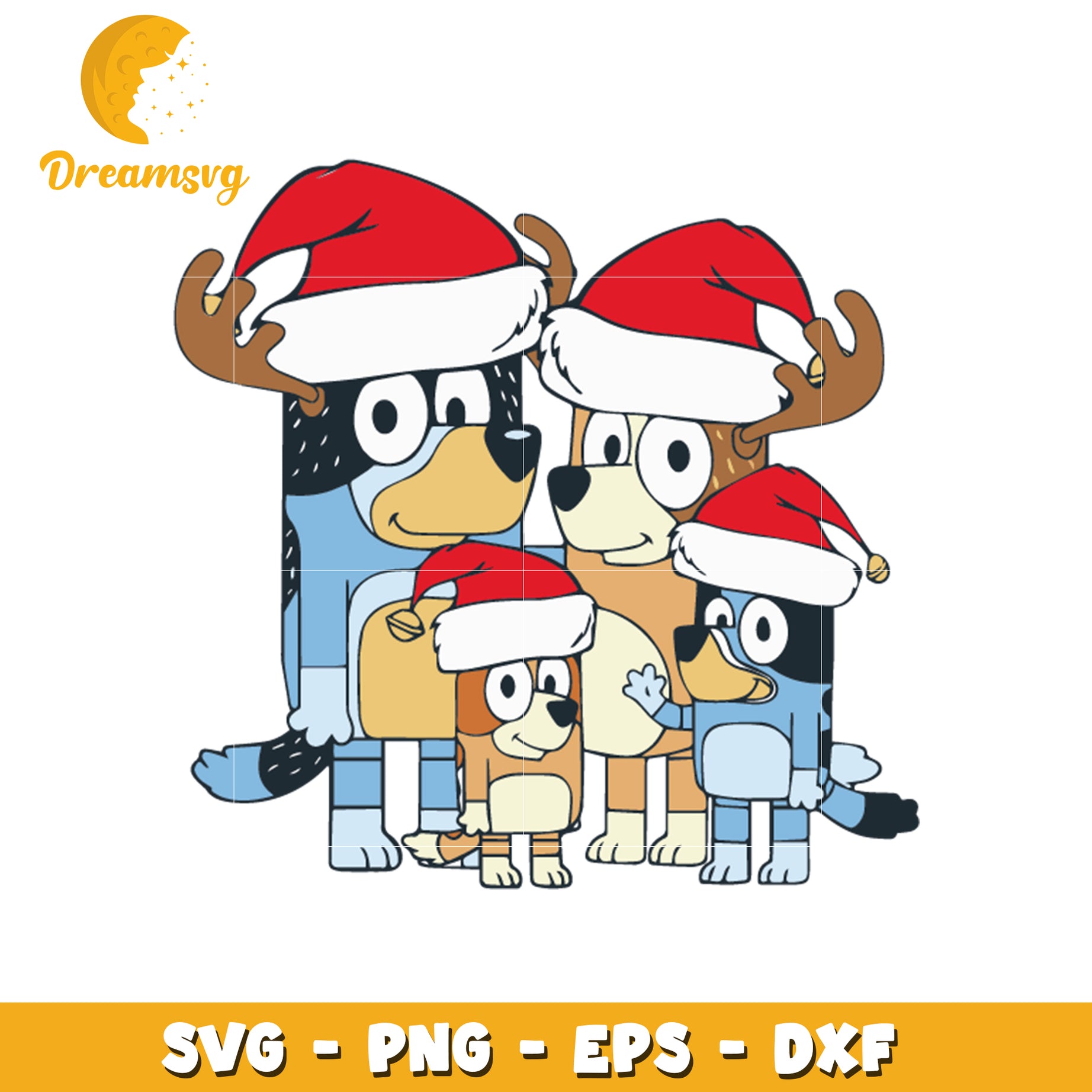 Bluey and family santa hat svg, bluey family svg, christmas day svg